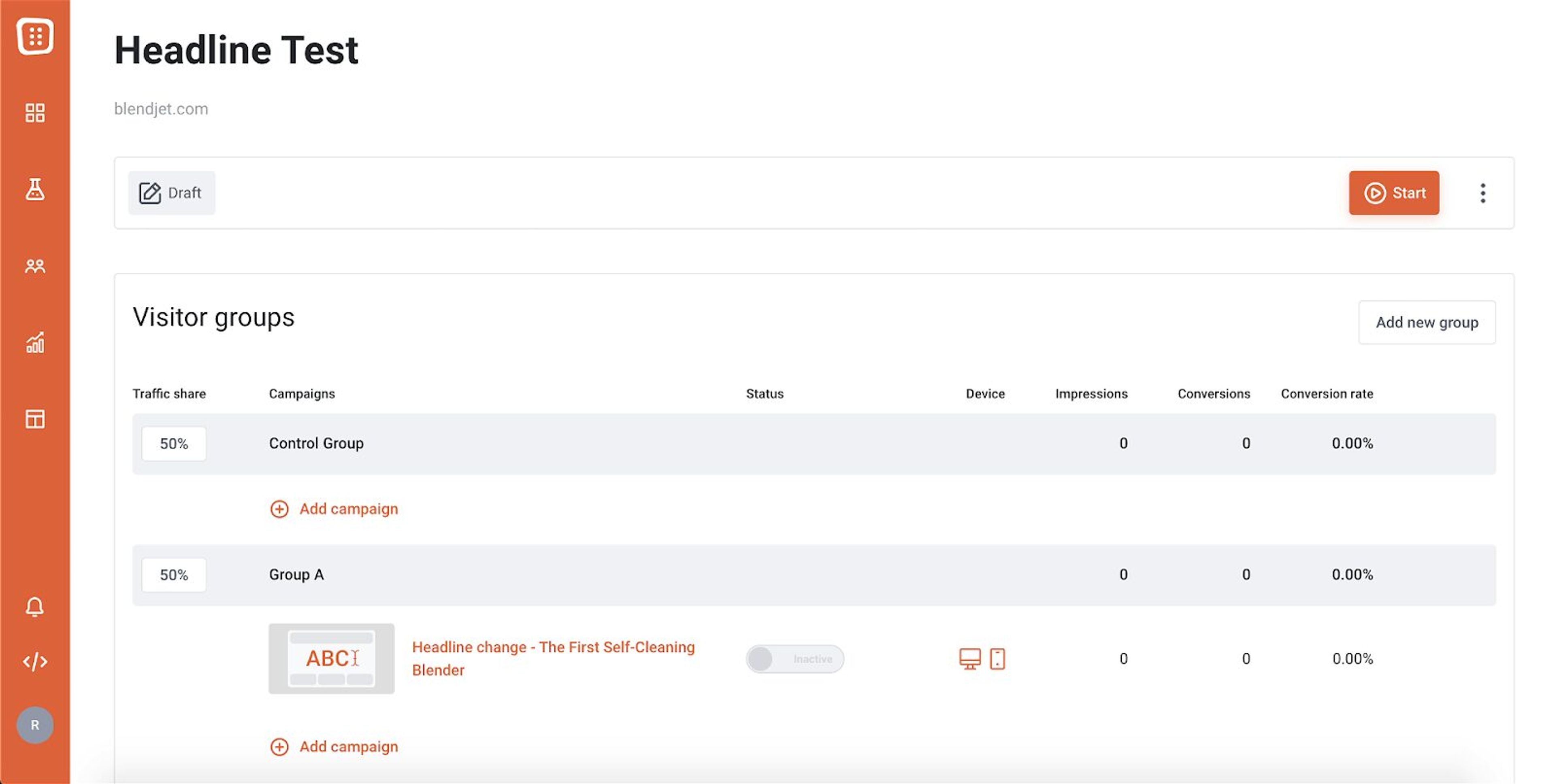 Create a new campaign for multivariate tests on OptiMonk's user friendly interface