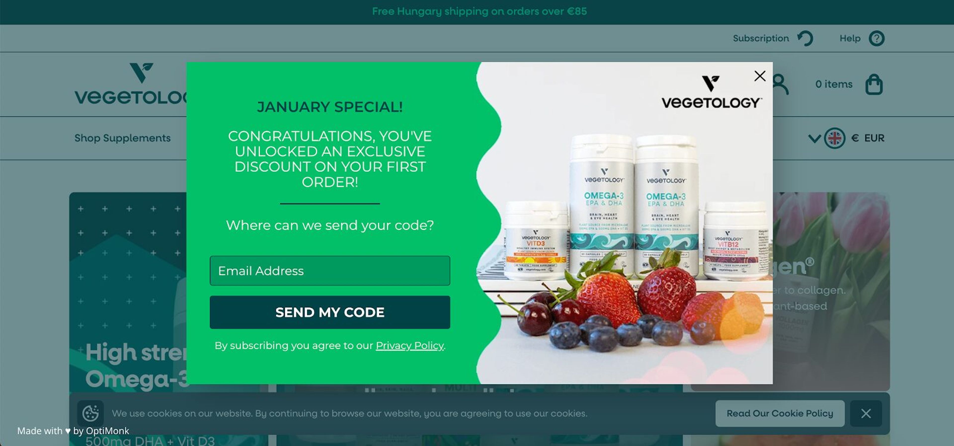 Vegetology's pop-up example
