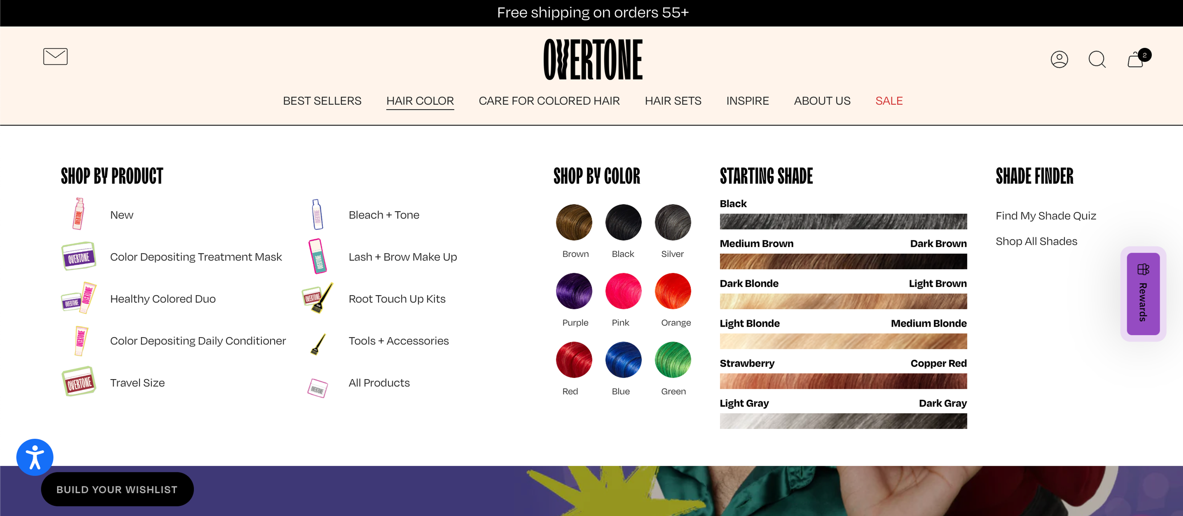 Overtone well-structured mega menu with clear categories