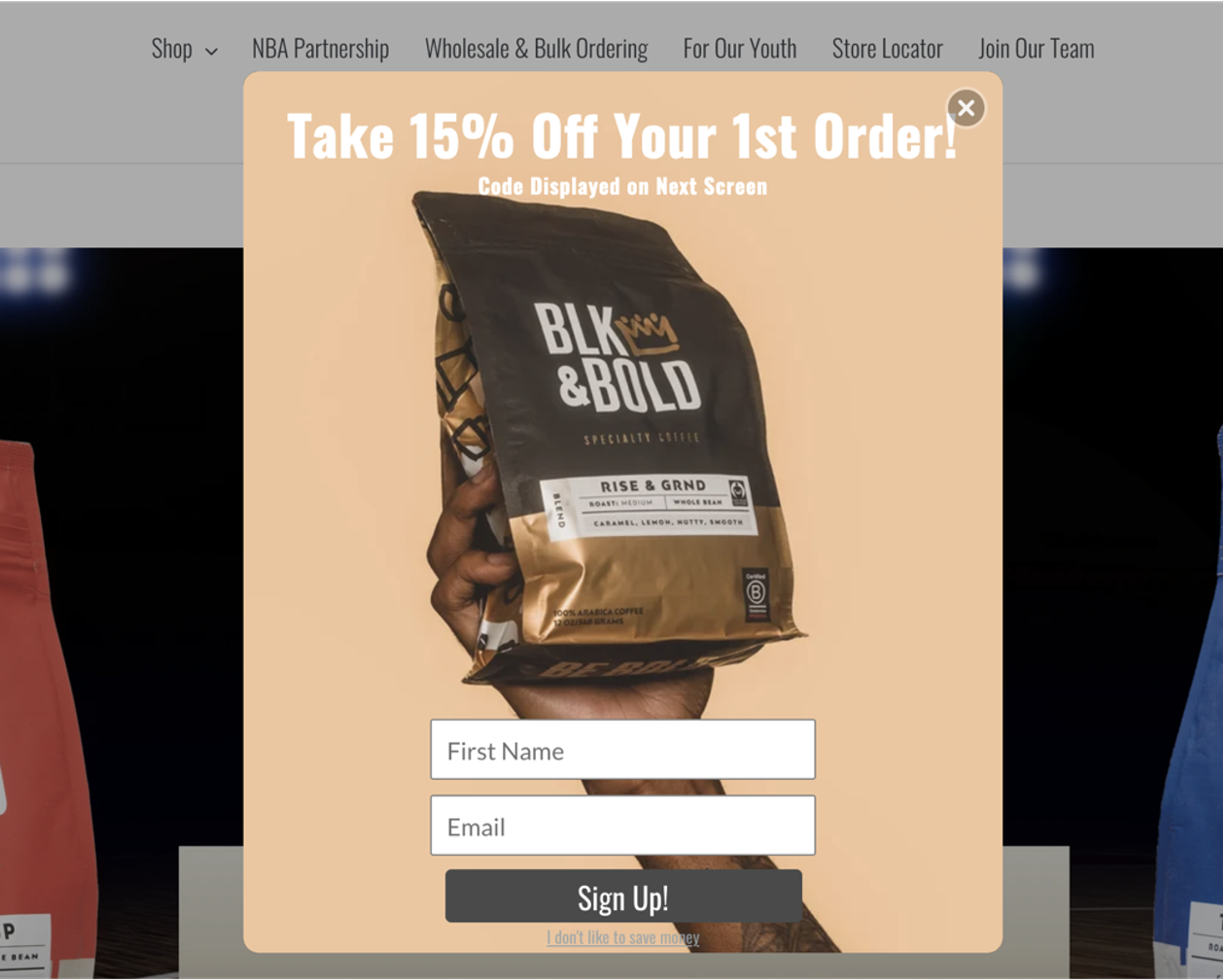 BLK &amp; Bold website popup example