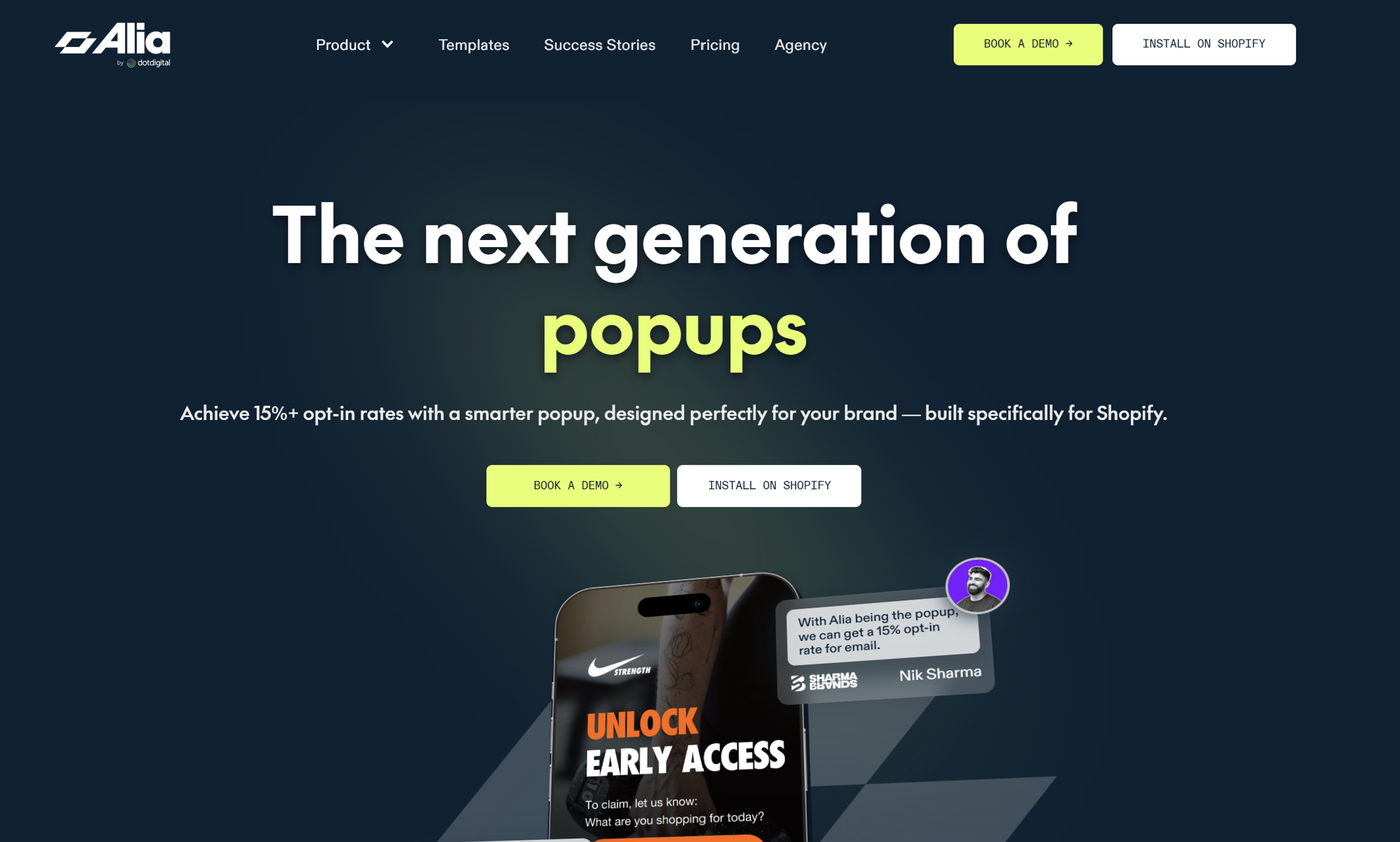Alia Popups hero section. Shopify popup tool.