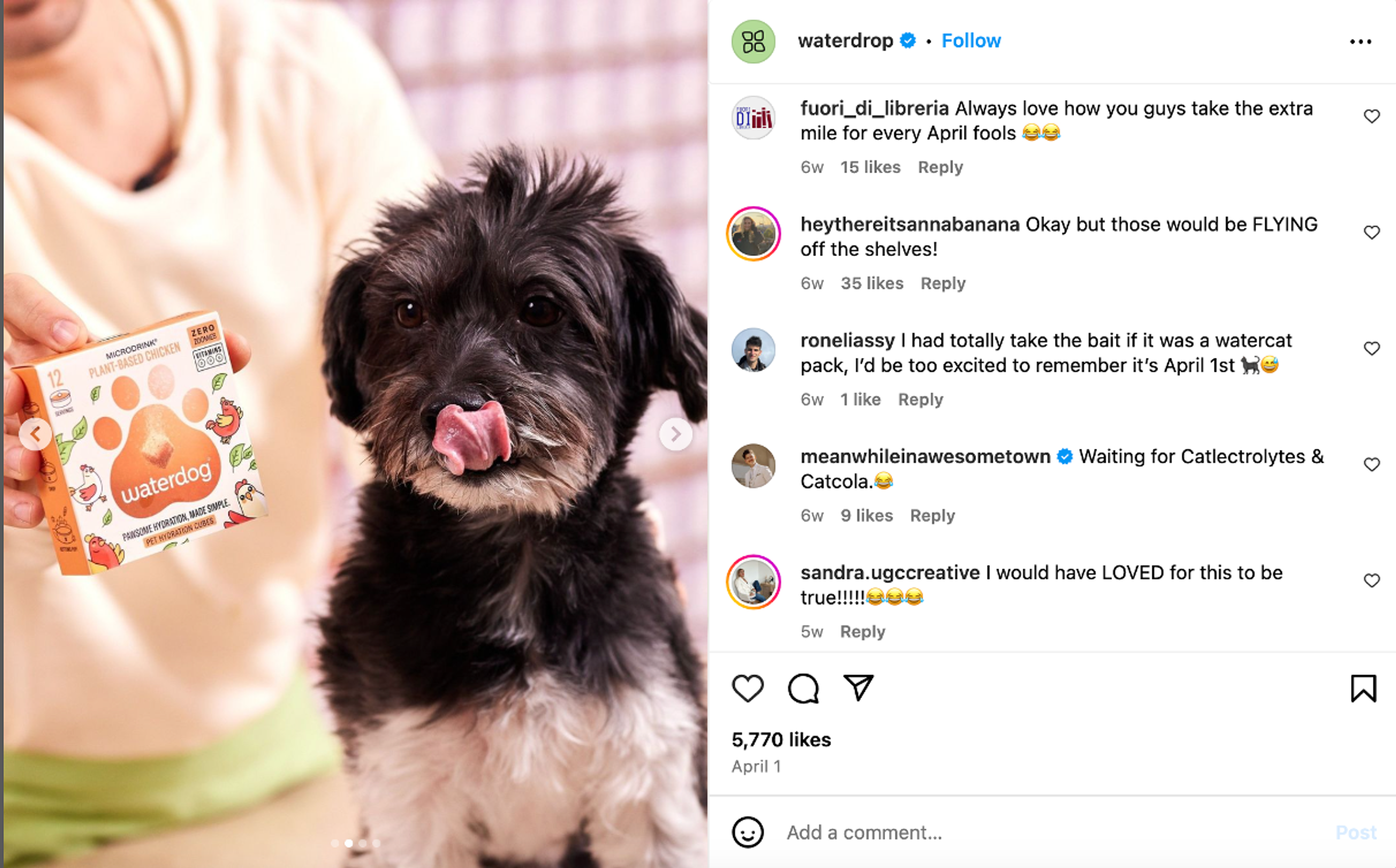 Waterdrop funny Instagram post