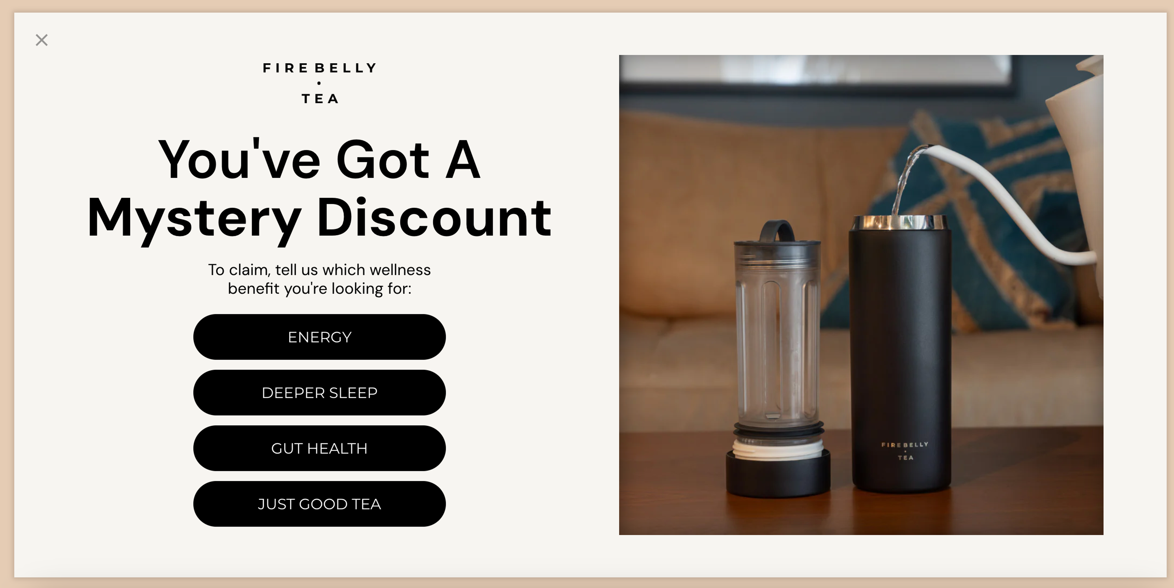 The first page of Firebelly Tea's conversational popup