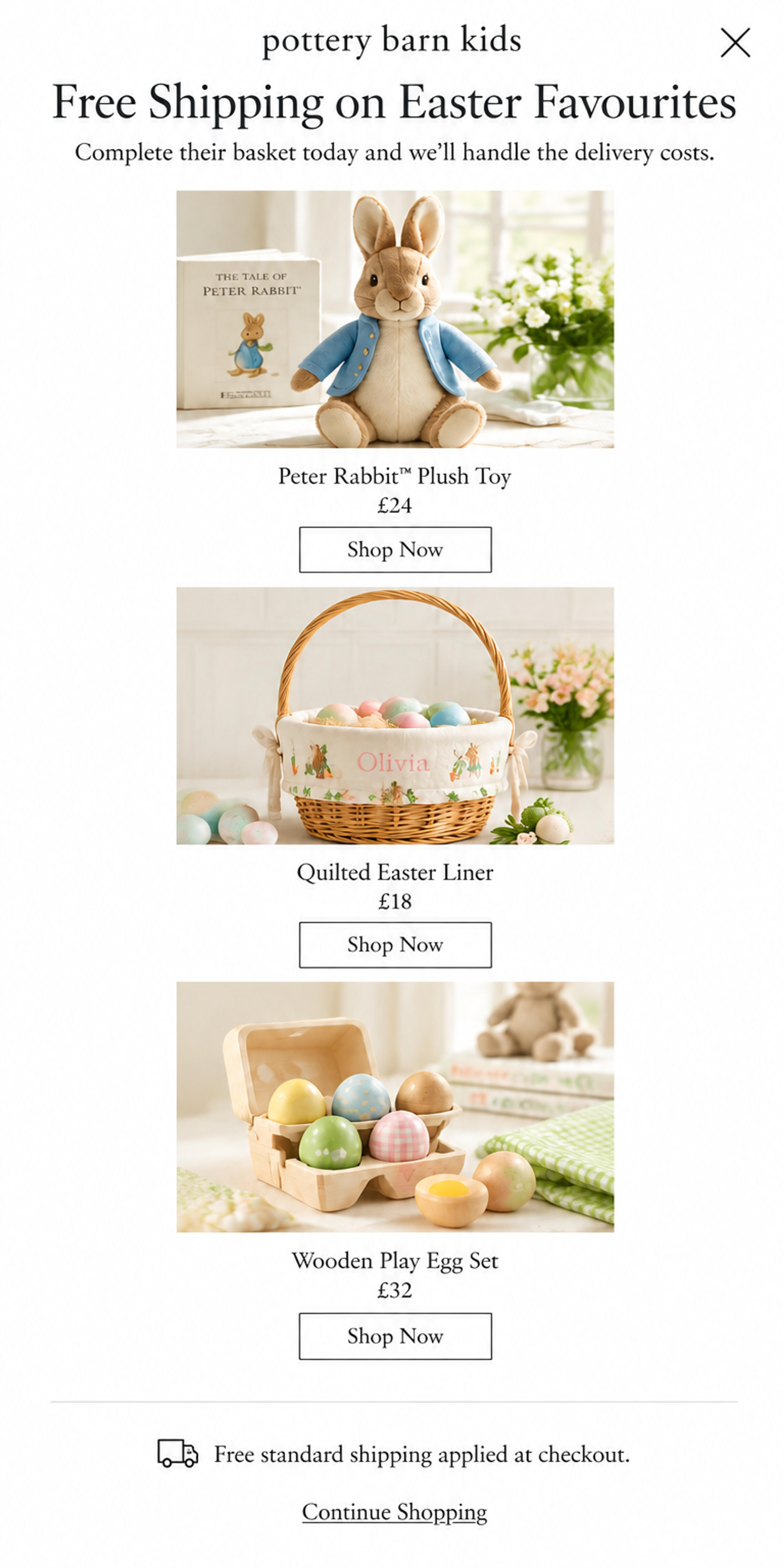 Mobile version of The Spring Edit popup designed for Pottery Barn Kids