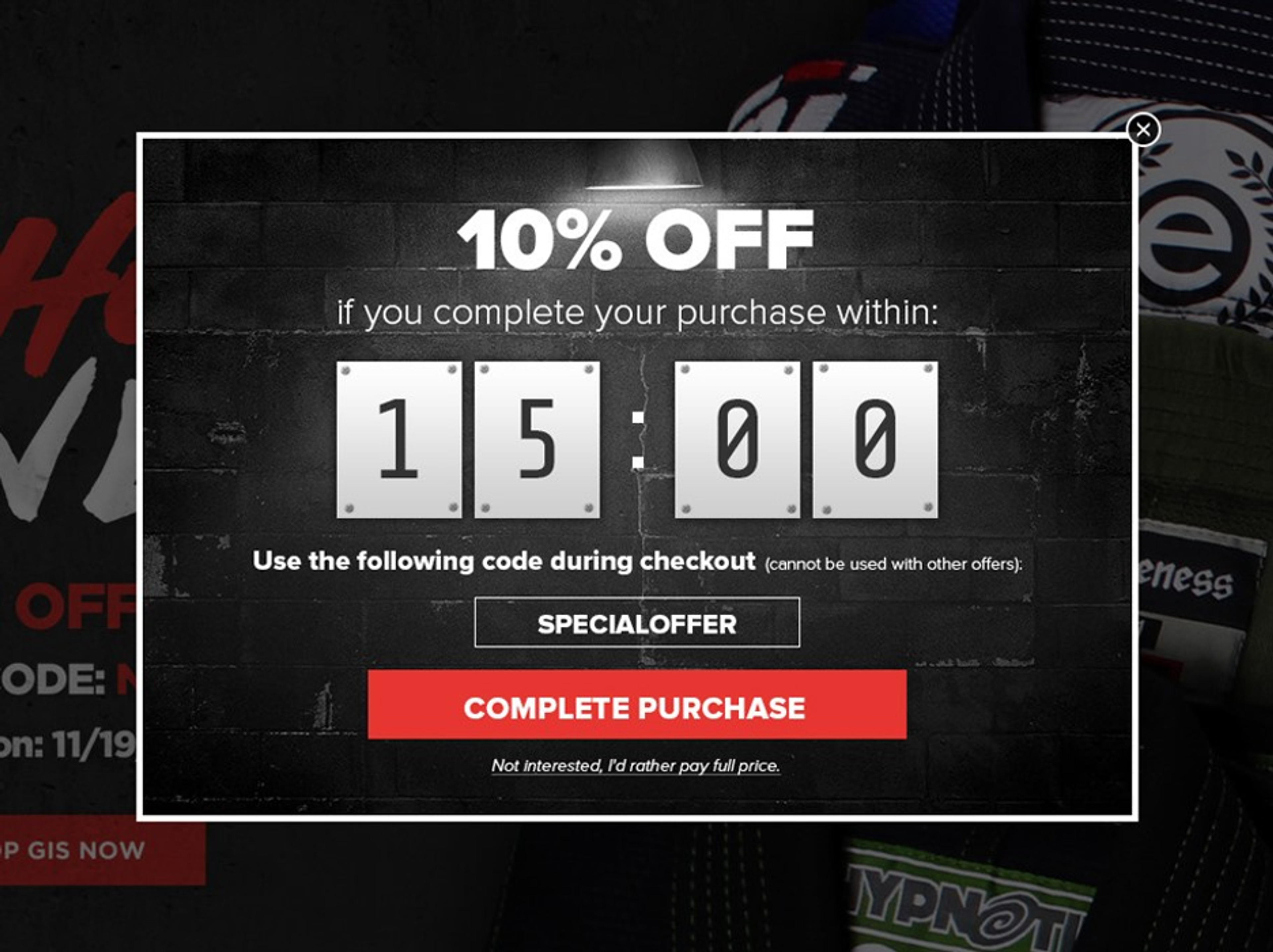 Pop ups that create a sense of urgency