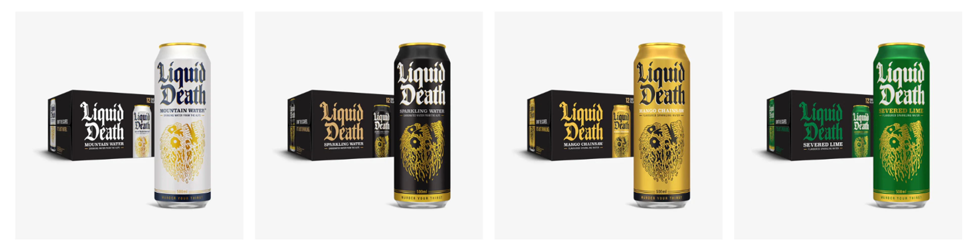 Liquid Death products and branding