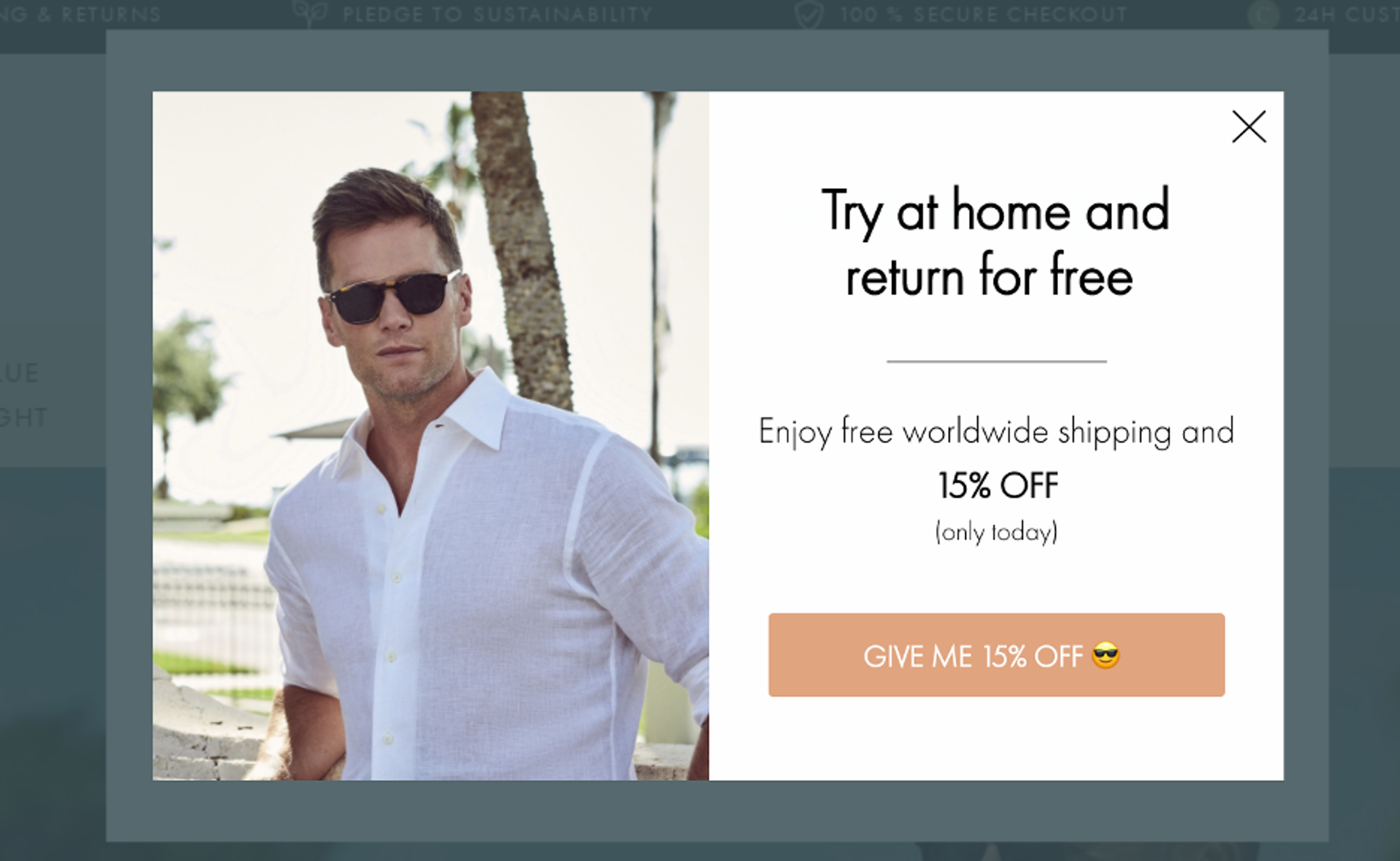 Exit-intent popup example, offering a free return.