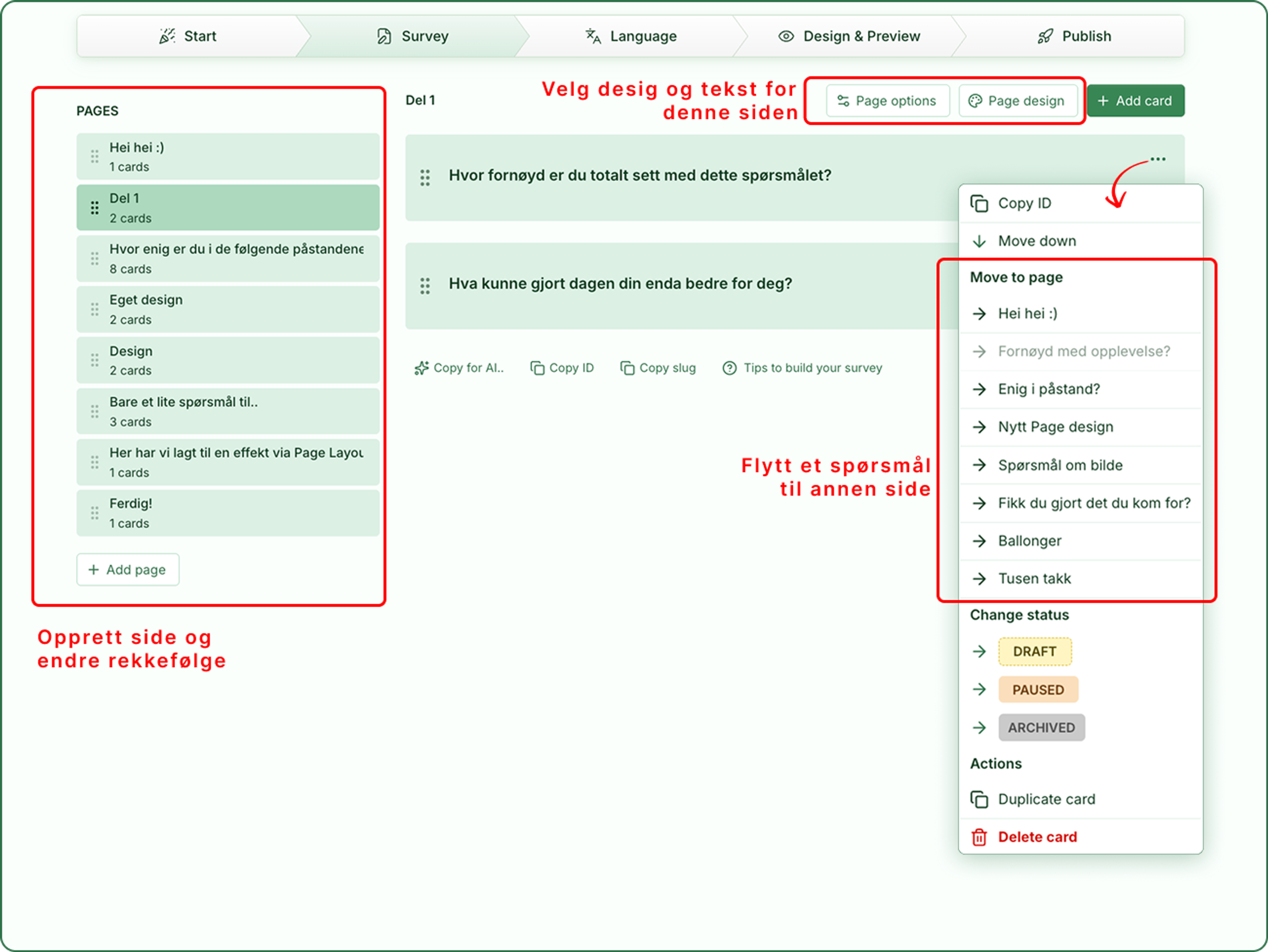 Illustrasjon: Opprett en Link Survey