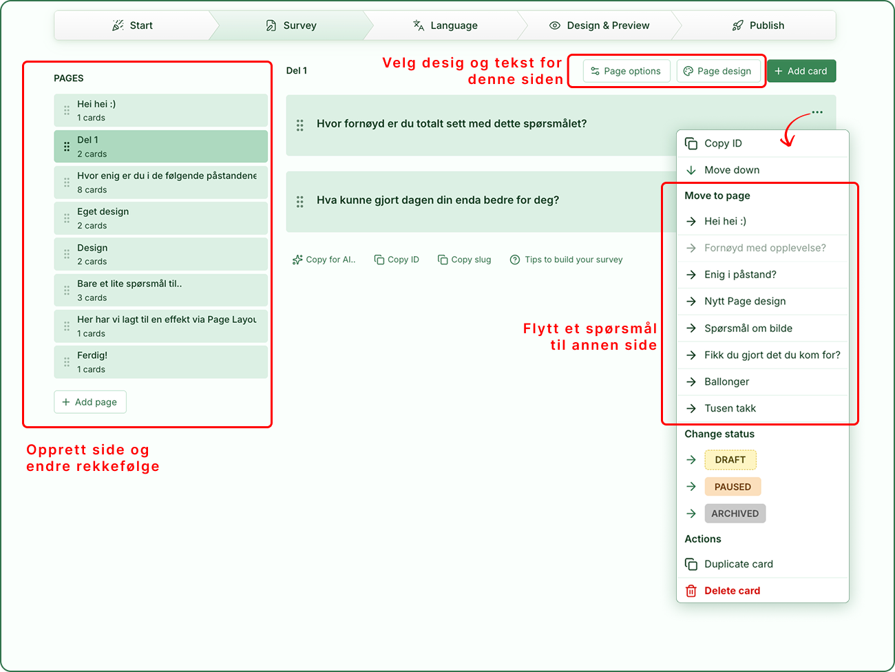 Illustrasjon: Opprett en Link Survey