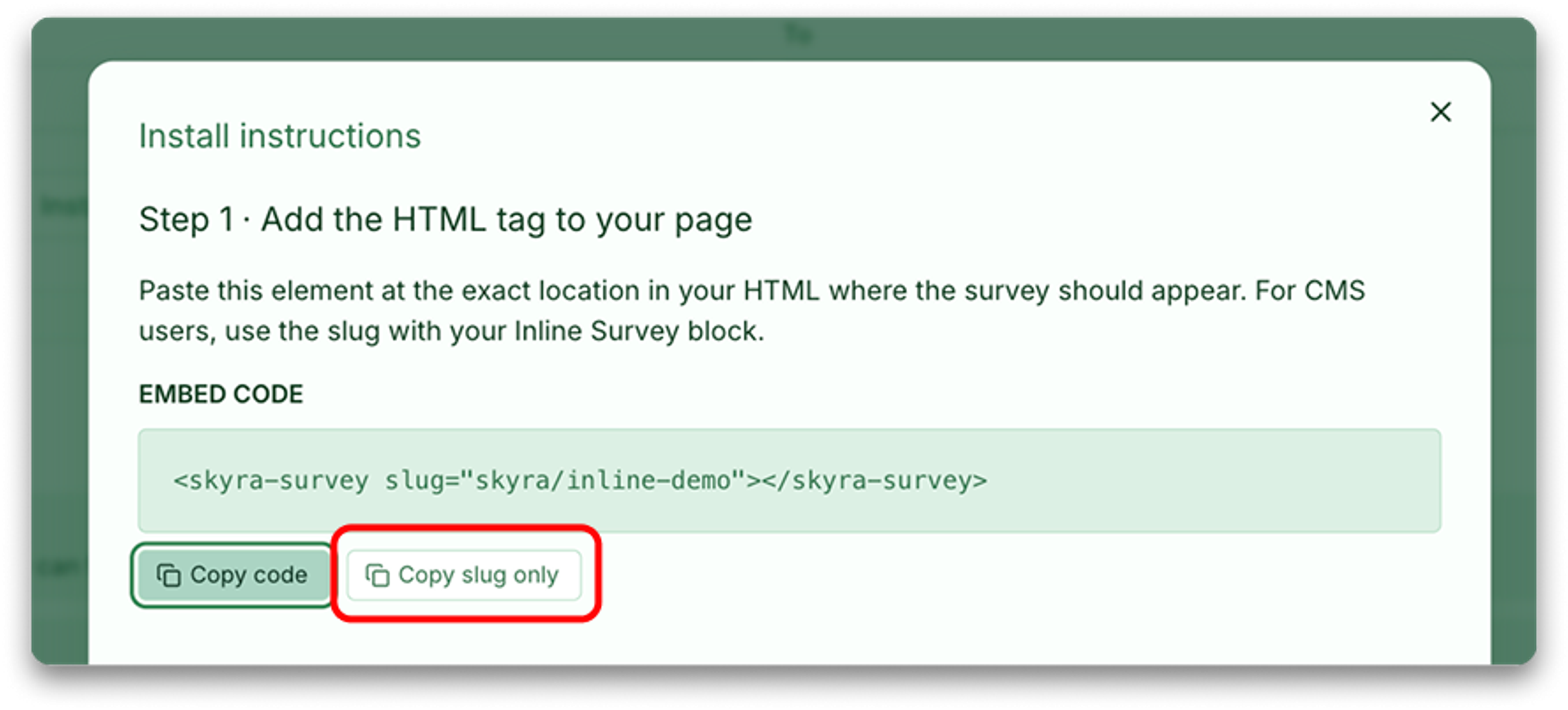 Illustrasjon: Publiserer en Inline-survey (embedded)