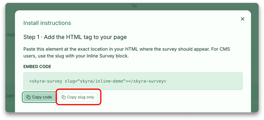 Illustrasjon: Publiserer en Inline-survey (embedded)