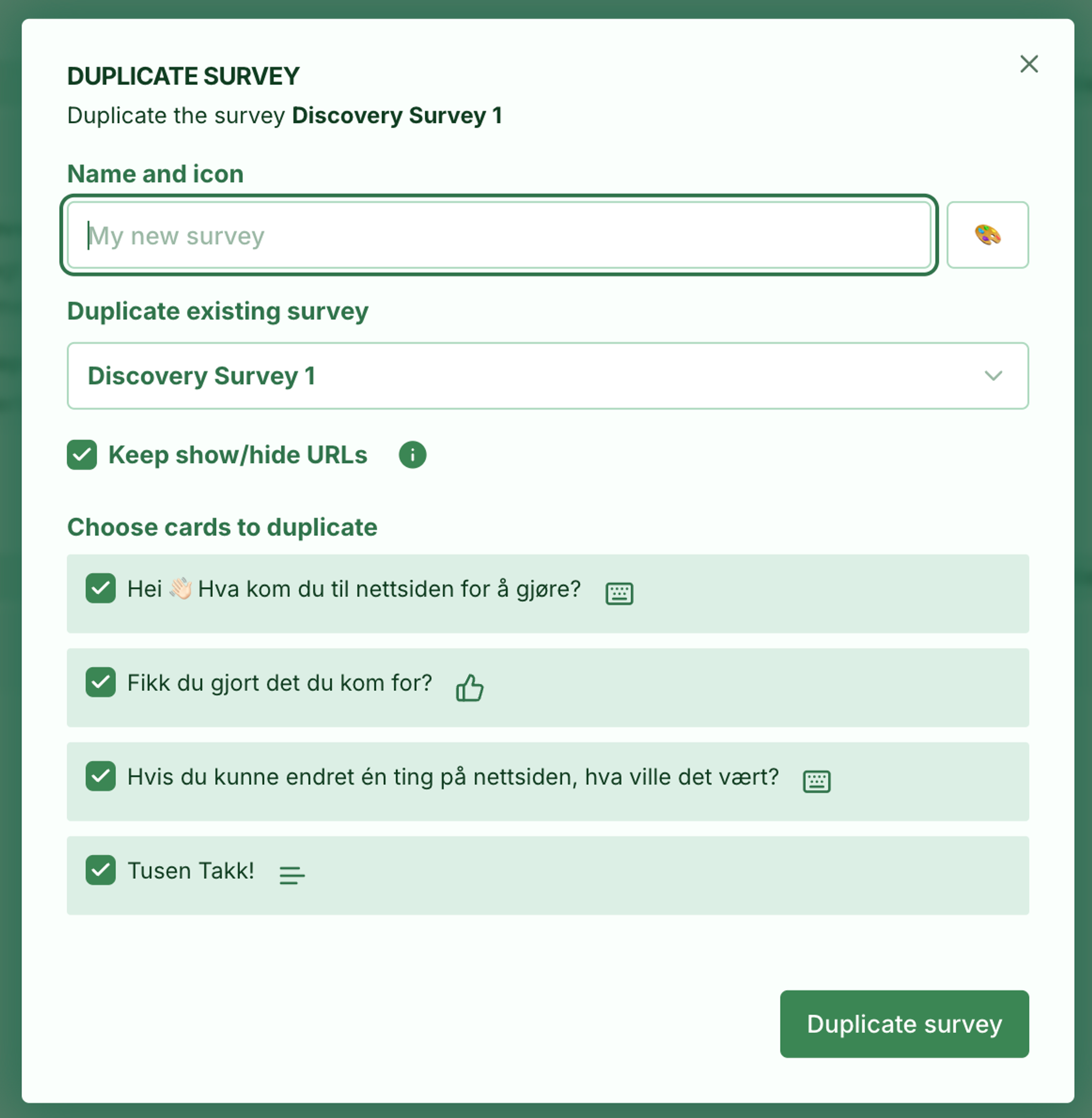 Screenshot: 4.0 Duplicate surveys