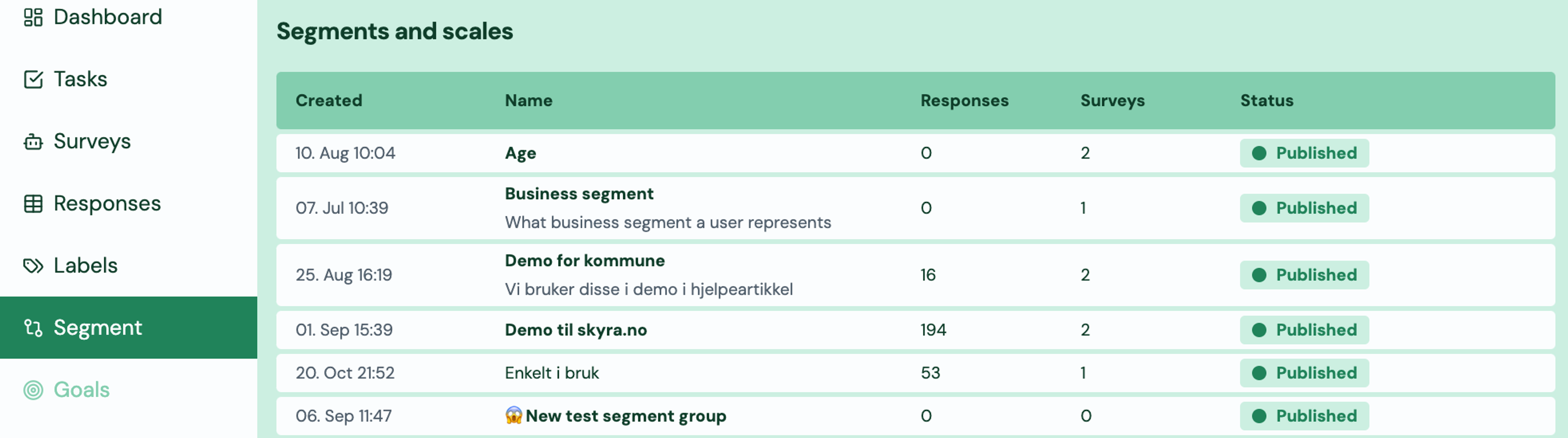 Screenshot: 2.3 Segment view and stats