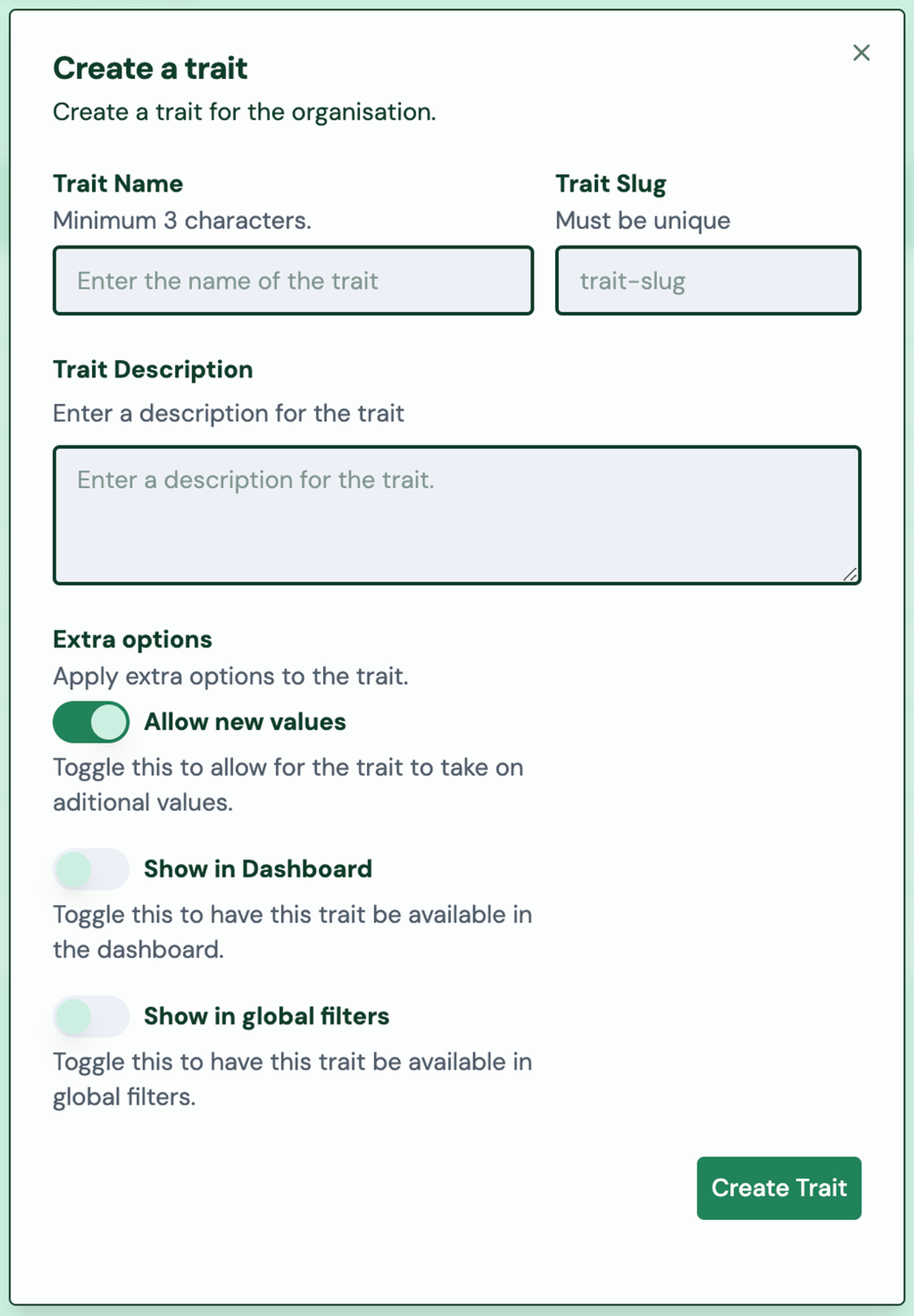 Screenshot: 2.8 Traits – pass custom properties with code