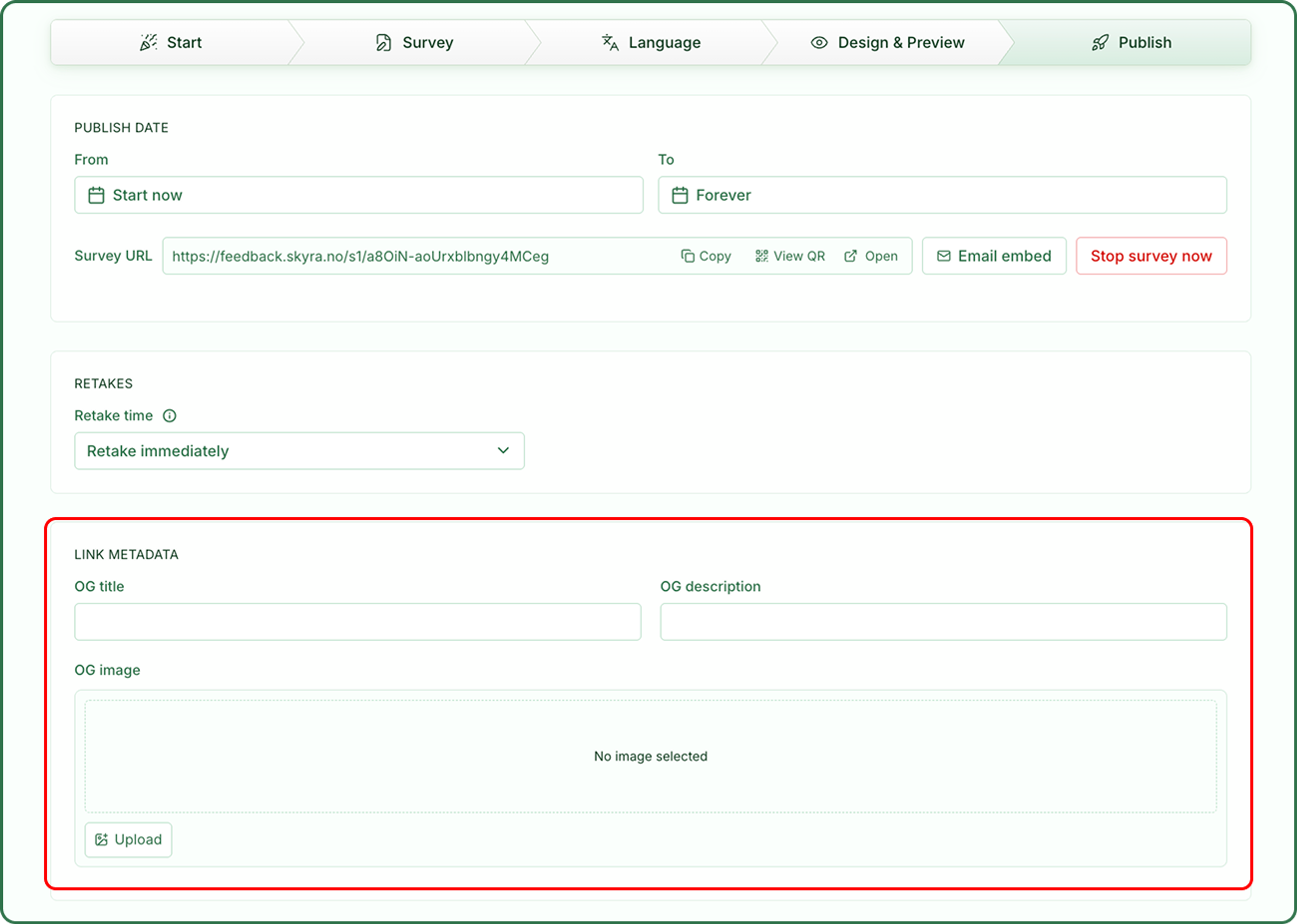 Illustrasjon: Opprett en Link Survey