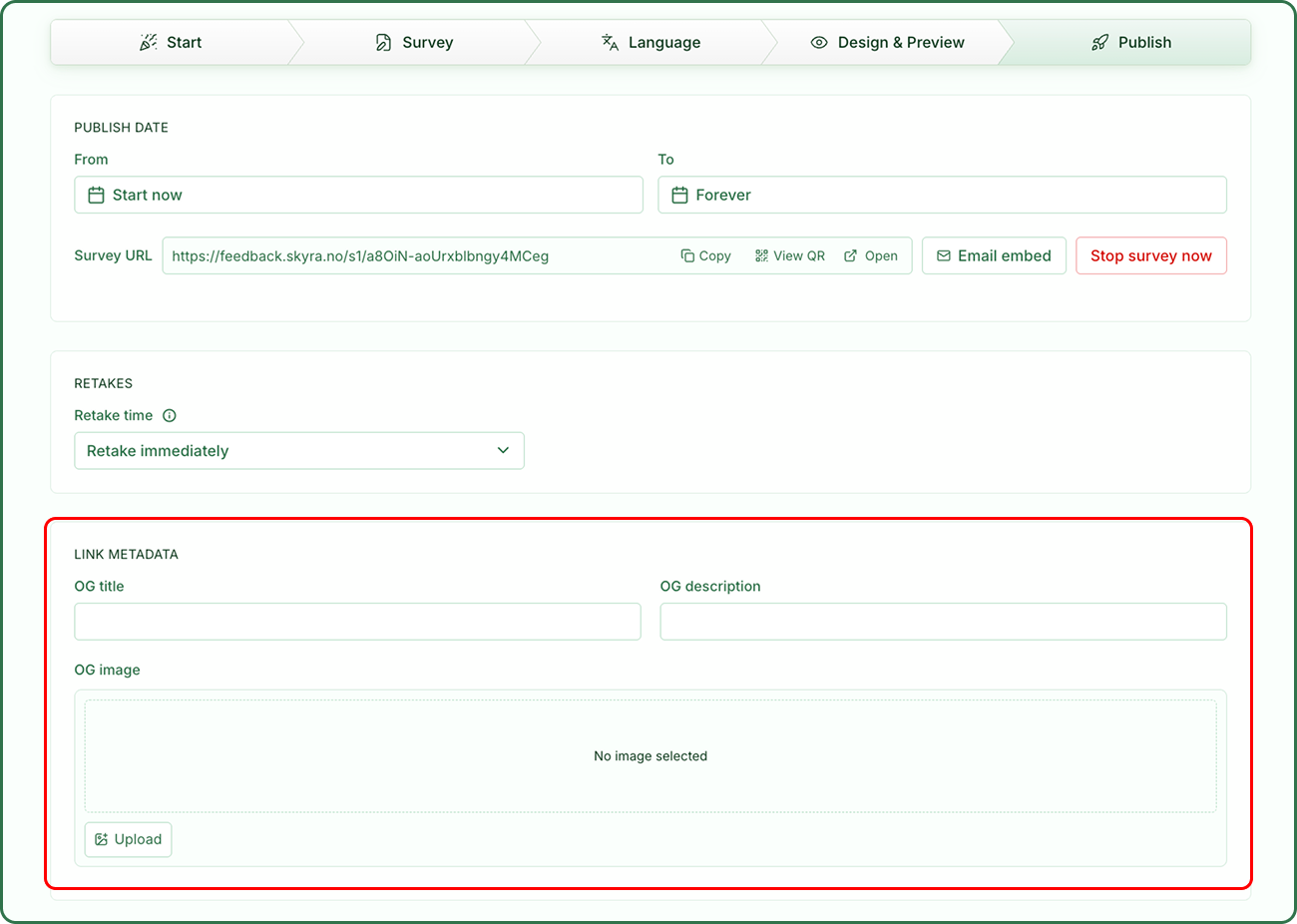 Illustrasjon: Opprett en Link Survey