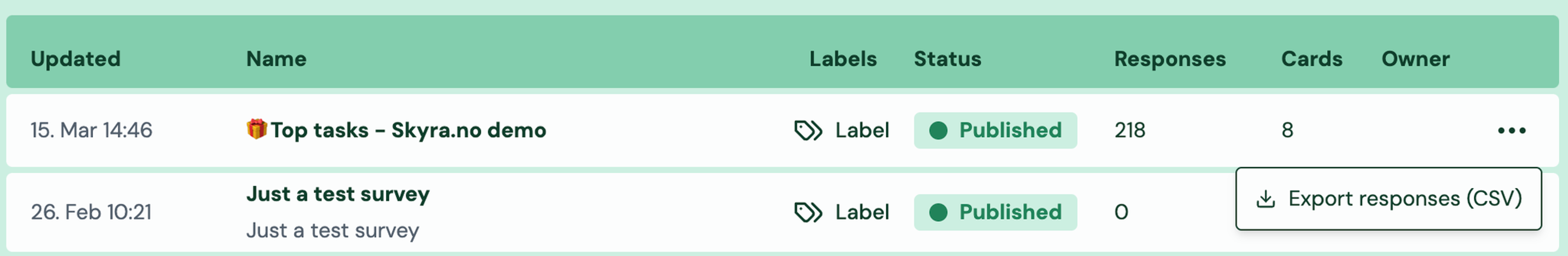 Screenshot: 2.6 Export all survey responses as a CSV