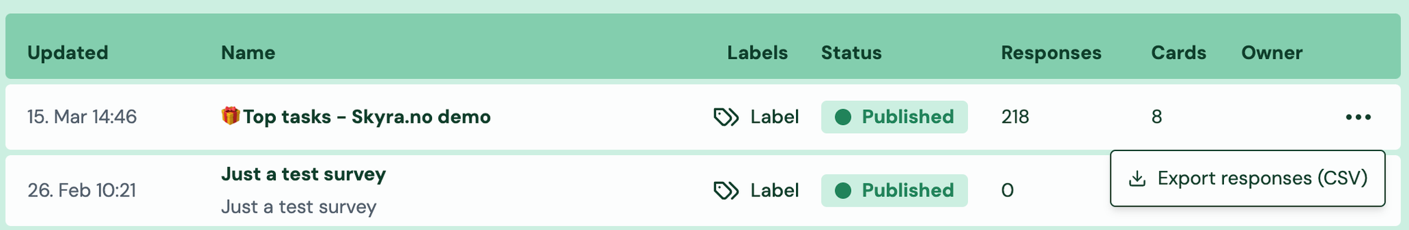 Screenshot: 2.6 Export all survey responses as a CSV