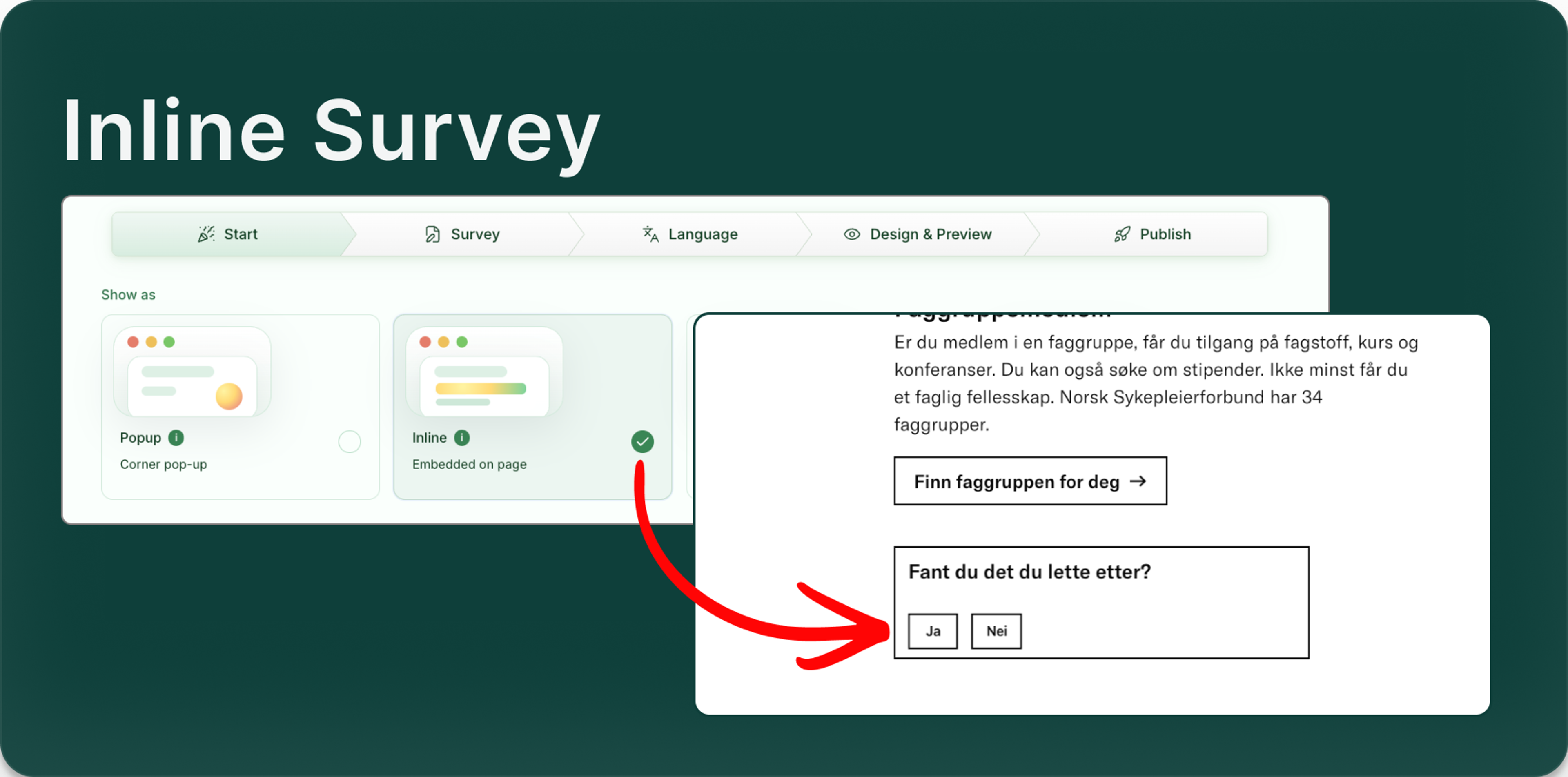 Illustrasjon: Publiserer en Inline-survey (embedded)