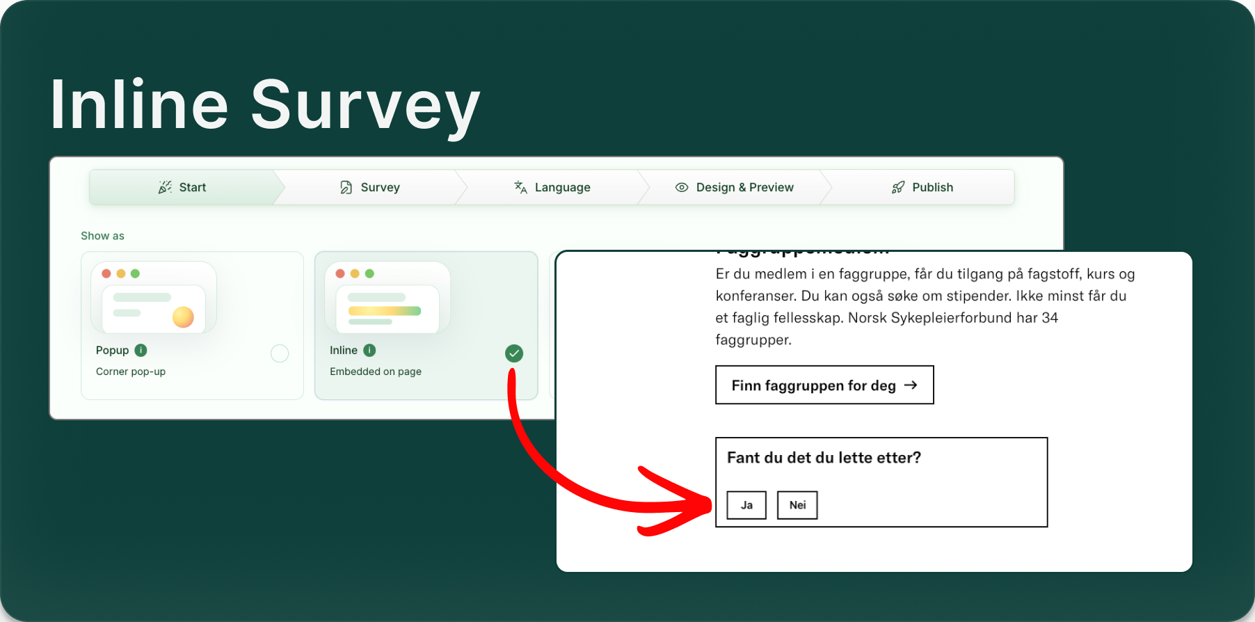 Illustrasjon: Publiserer en Inline-survey (embedded)