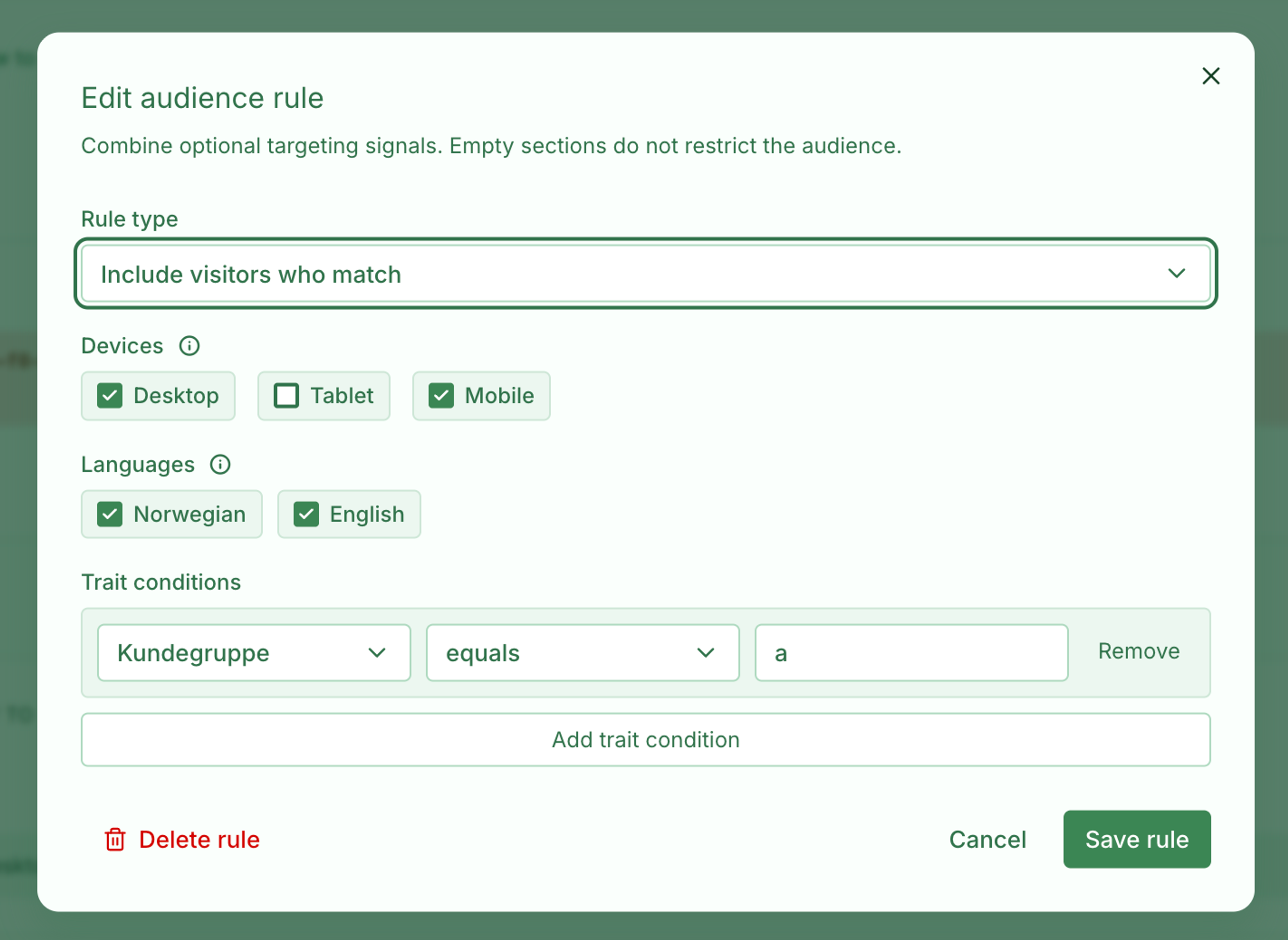 Audience targeting settings for a survey