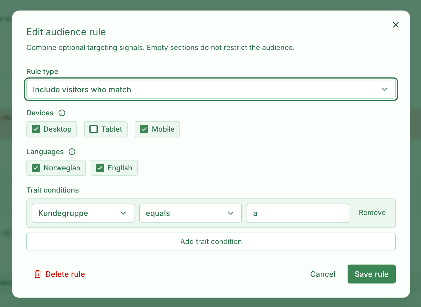 Audience targeting settings for a survey