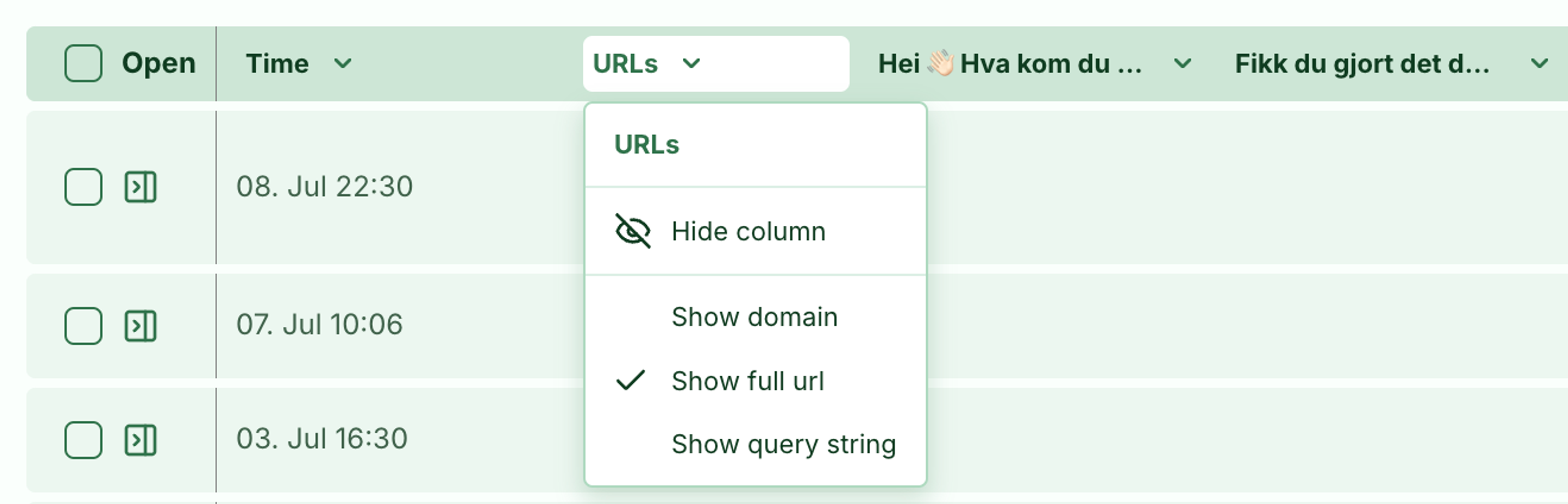 Screenshot: 5.0 Improved response tables