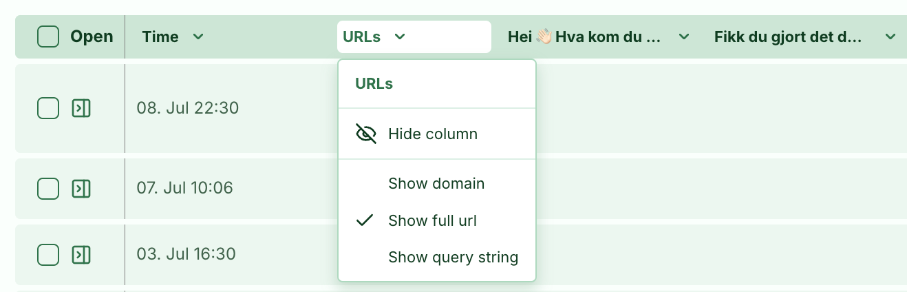 Screenshot: 5.0 Improved response tables