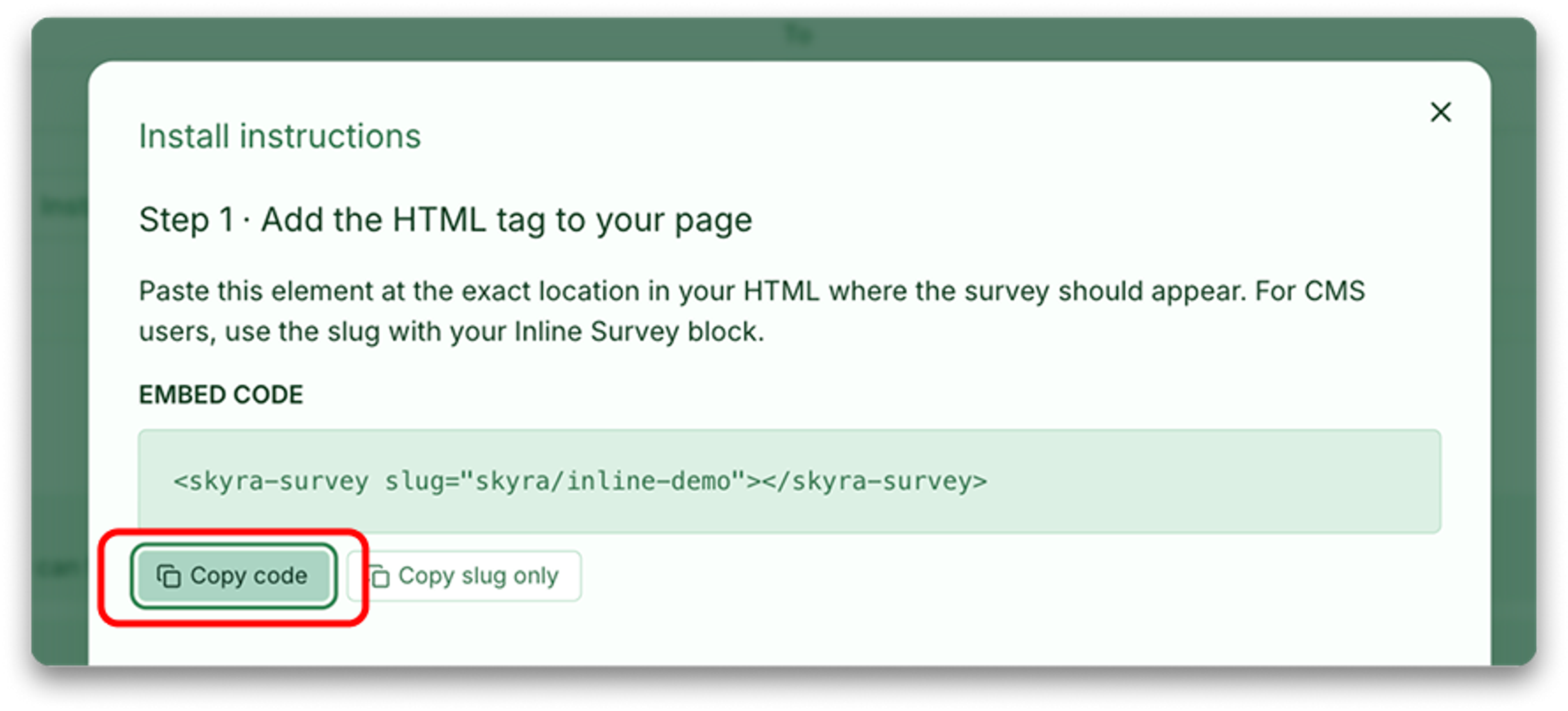 Illustrasjon: Publiserer en Inline-survey (embedded)