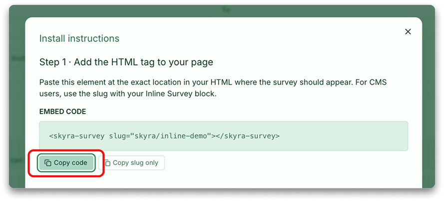 Illustrasjon: Publiserer en Inline-survey (embedded)