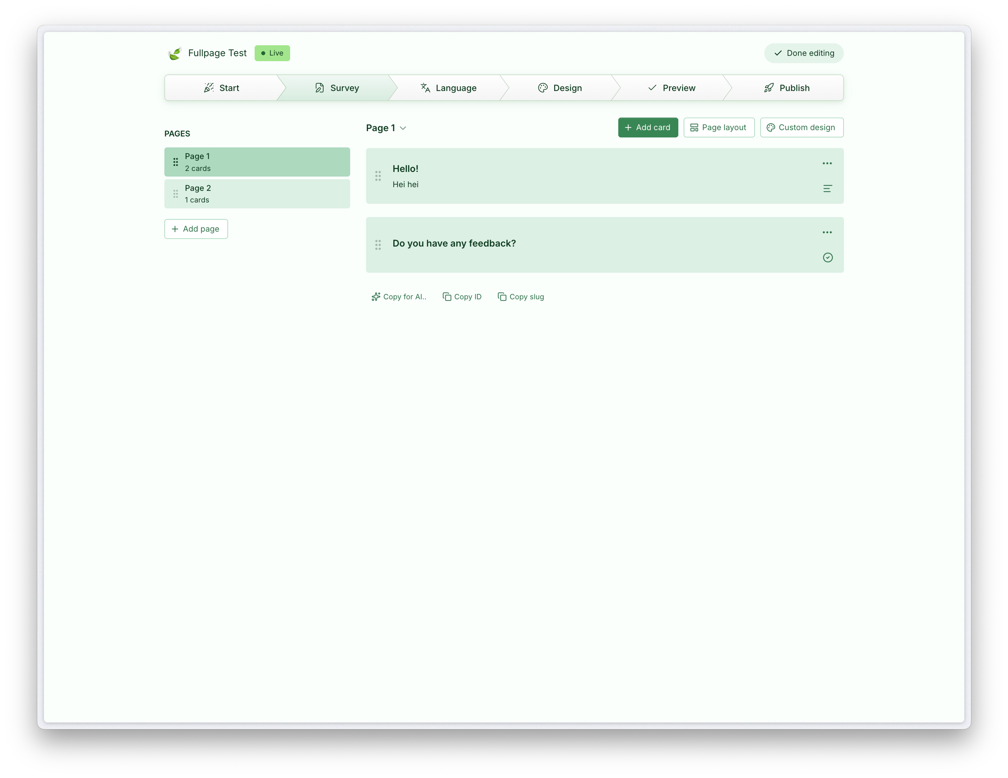Page management in the editor