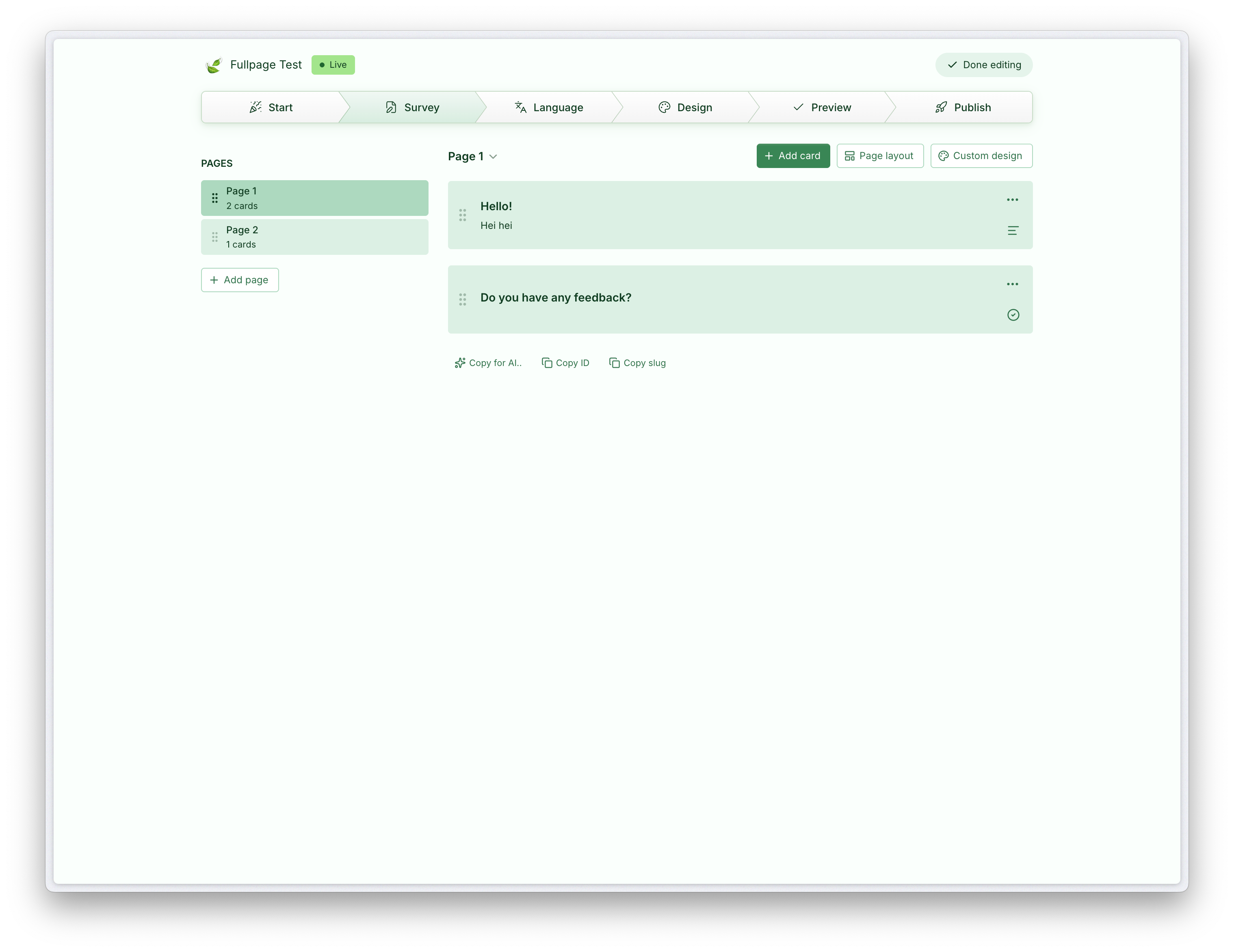 Page management in the editor