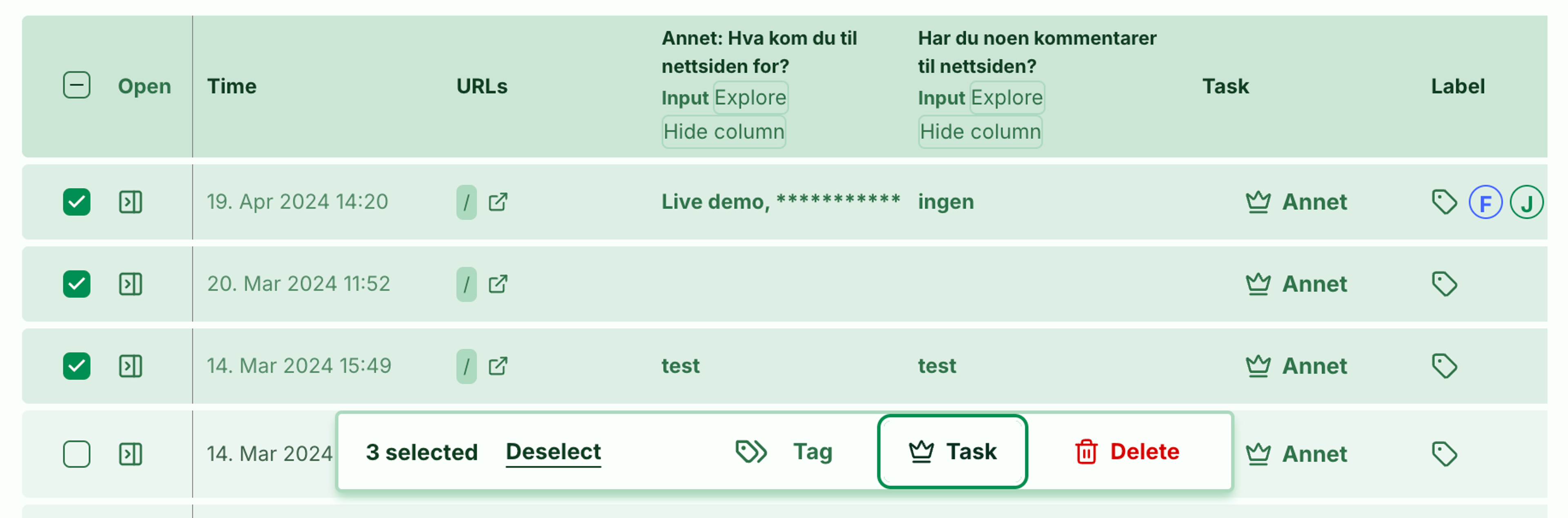 Illustrasjon: Flytt et svar til annen toppoppgave (re-assign task)