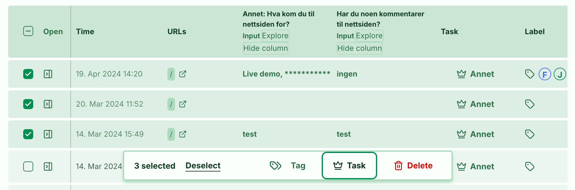 Illustrasjon: Flytt et svar til annen toppoppgave (re-assign task)