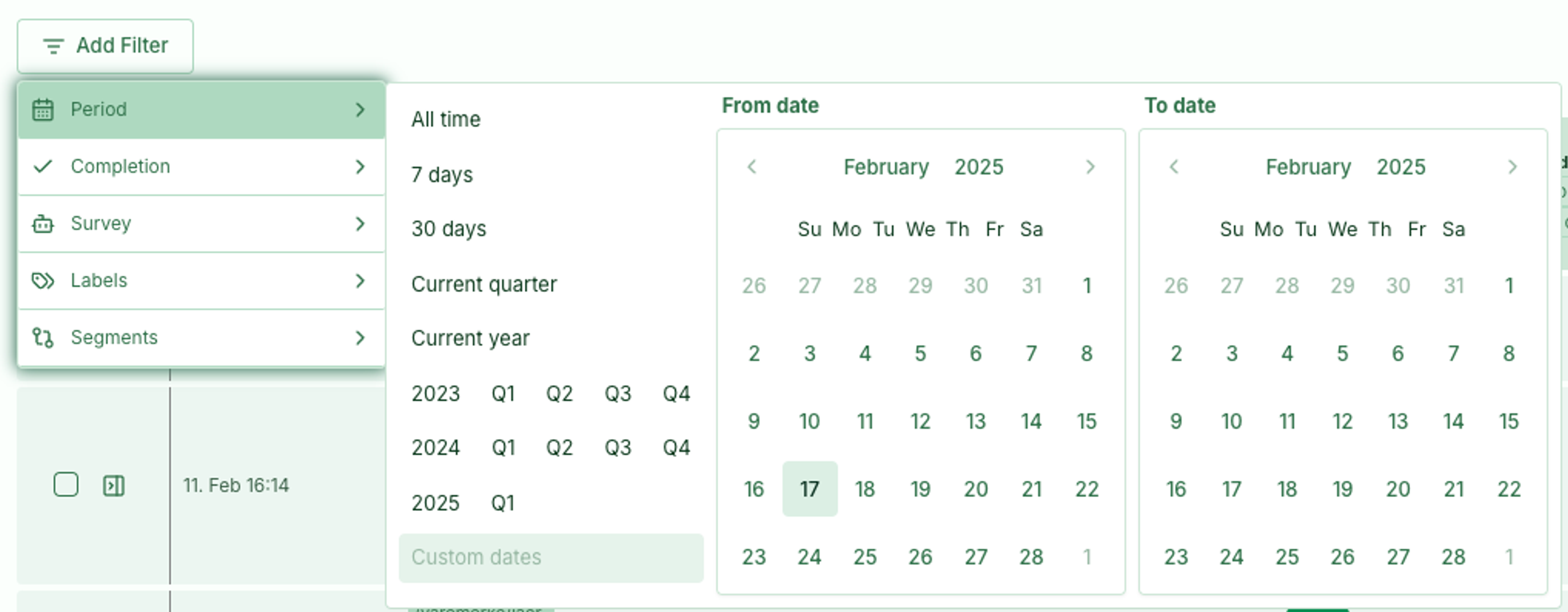 Screenshot: 1.0 Custom date filter