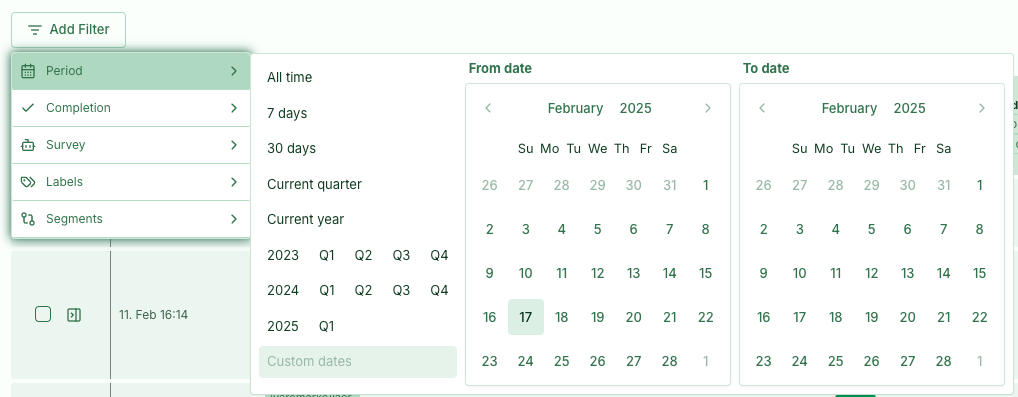Screenshot: 1.0 Custom date filter
