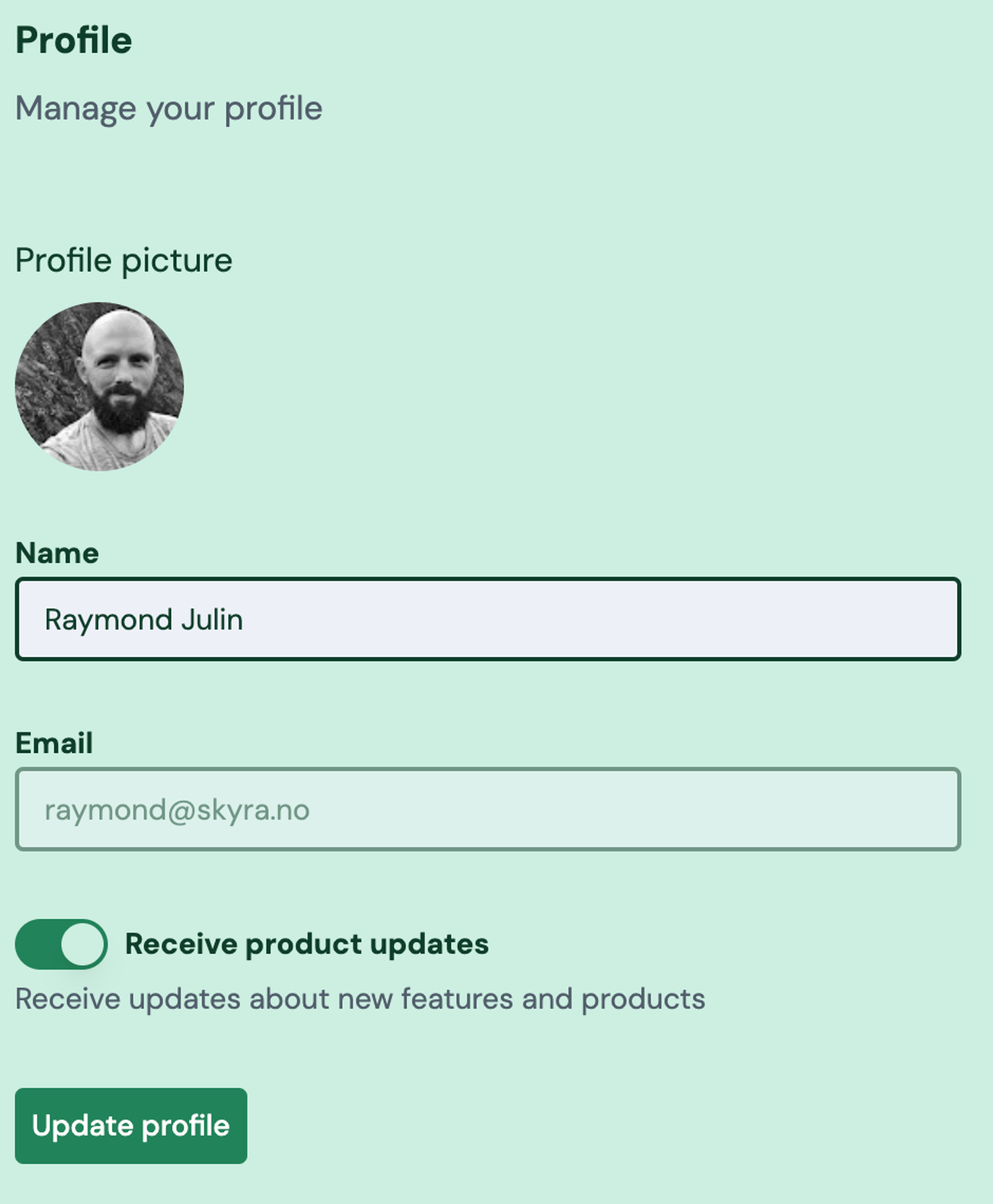 Screenshot: 3.5 Opt in/out of receiving these monthly updates