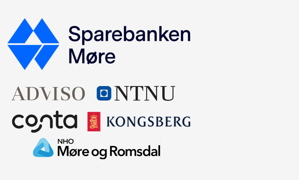 Fem logoer på lysegrå bakgrunn