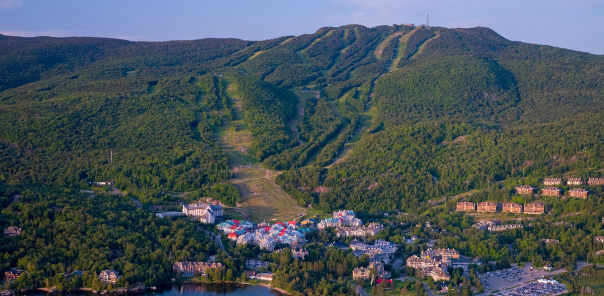An aerial shot of Tremblant during the summer season 