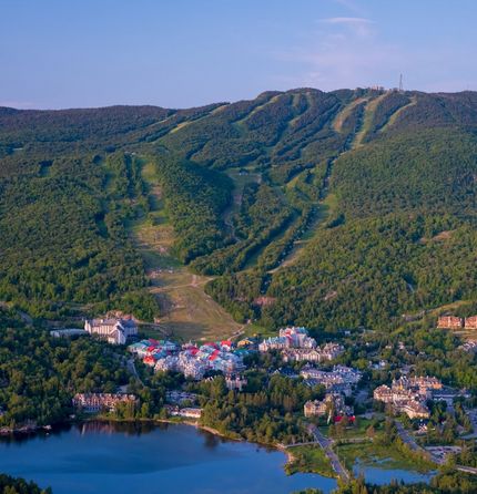 An aerial shot of Tremblant during the summer season 