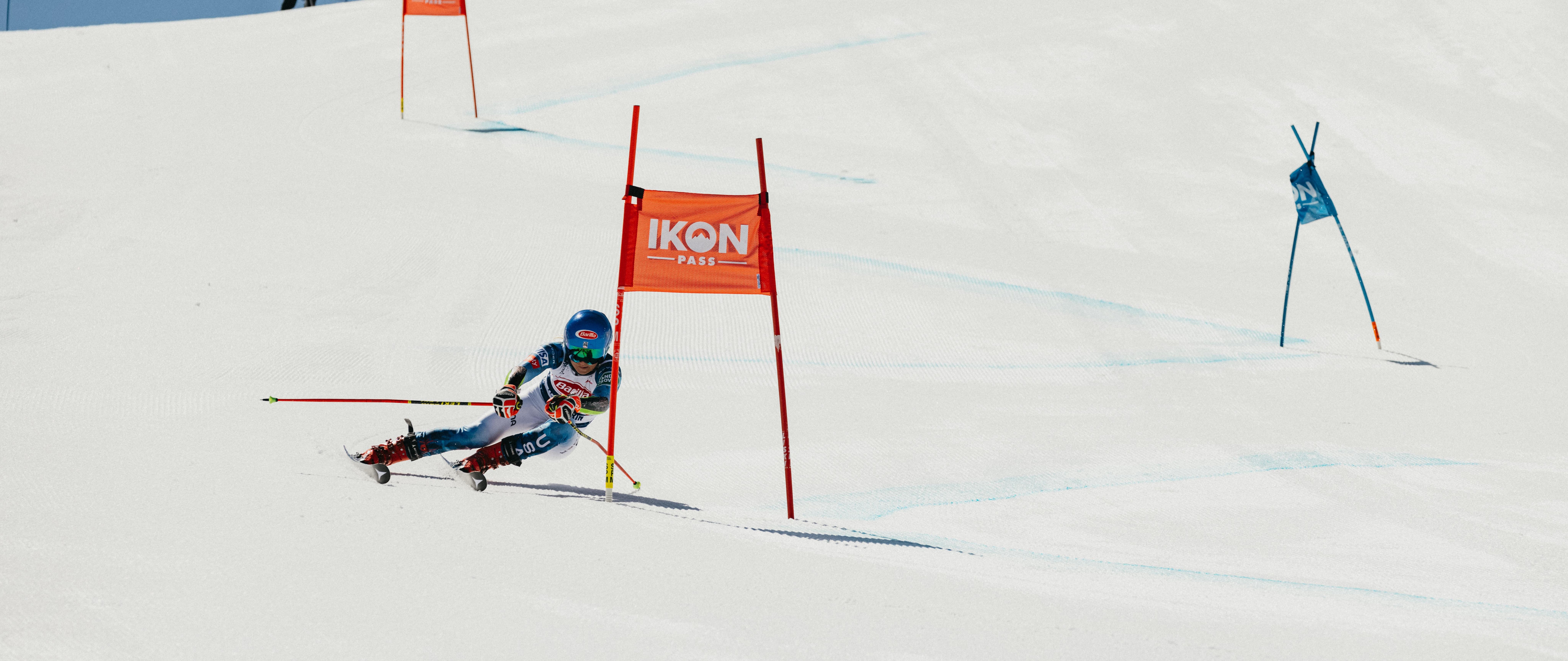 World champion skier Mikaela Shiffrin competing in a slalom race
