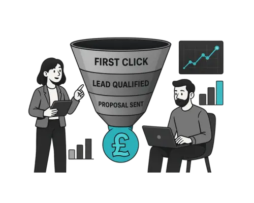 Funnels labelled with revenue impact metrics