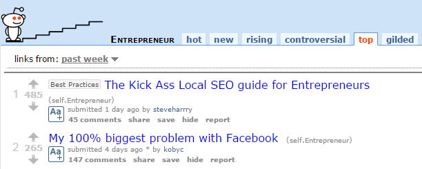Screenshot of reddit page about SEO.
