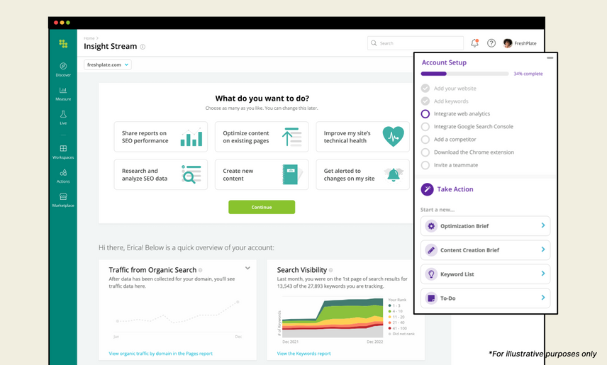 Screenshot showing the new account setup progress tracker in Conductor to better personalize the UX for each user based on their specific needs.