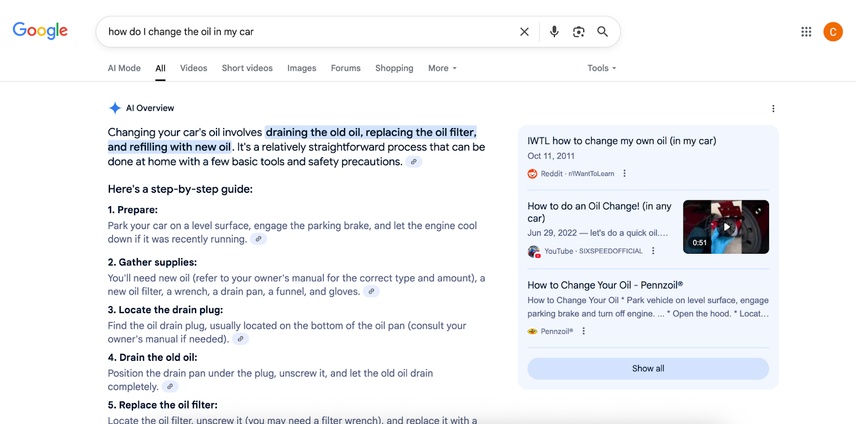 Google's AI Overview result