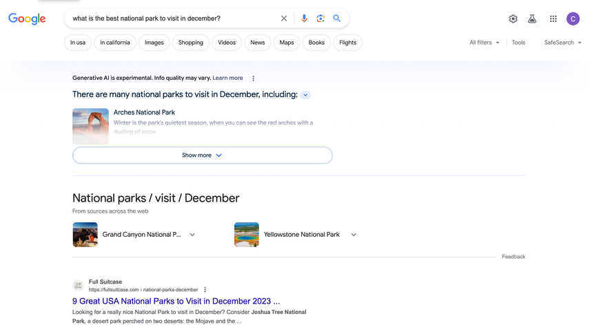 What is the best national park to visit in december?