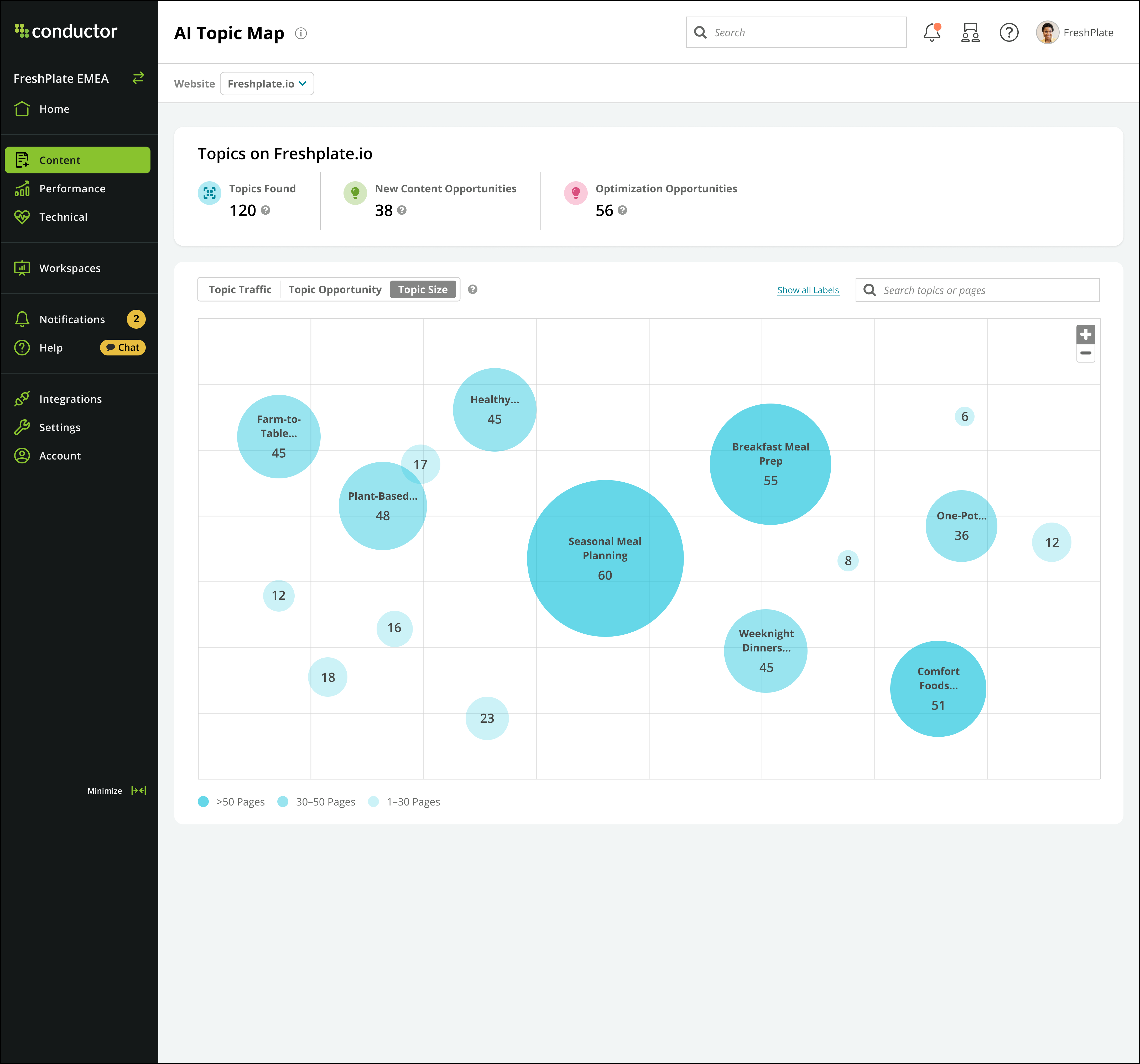 Screenshot of Conductor's AI Topic Maps feature