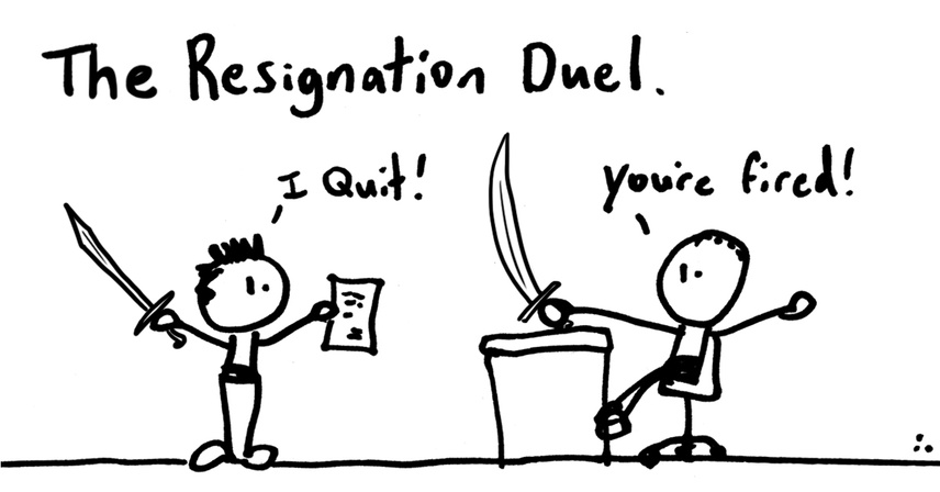 comic showing that giving two weeks notice can lead to a resignation duel