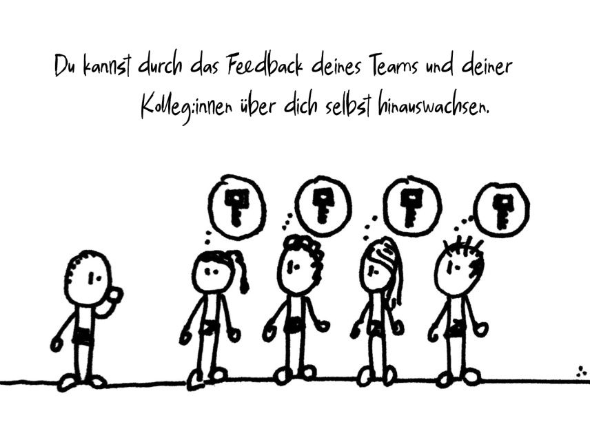 Die Abbildung zeigt: Als Führungskraft sind es deine Kolleg:innen und Teammitglieder, die dir dabei helfen können, dich zu verbessern und über dich hinaus zu wachsen.
