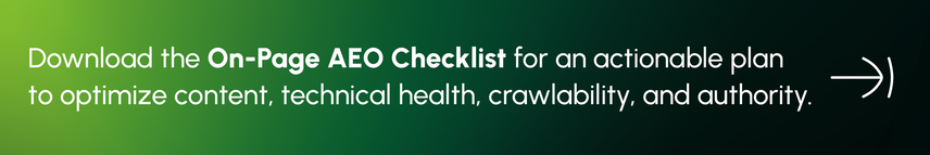 A banner directing readers to download the full on-page AEO checklist.